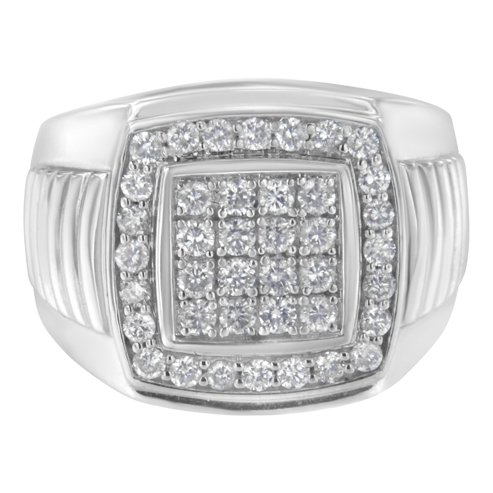 14K White Gold Men's Diamond Squared Band Ring (1 cttw, H-I Color, SI2-I1 Clarity)-2