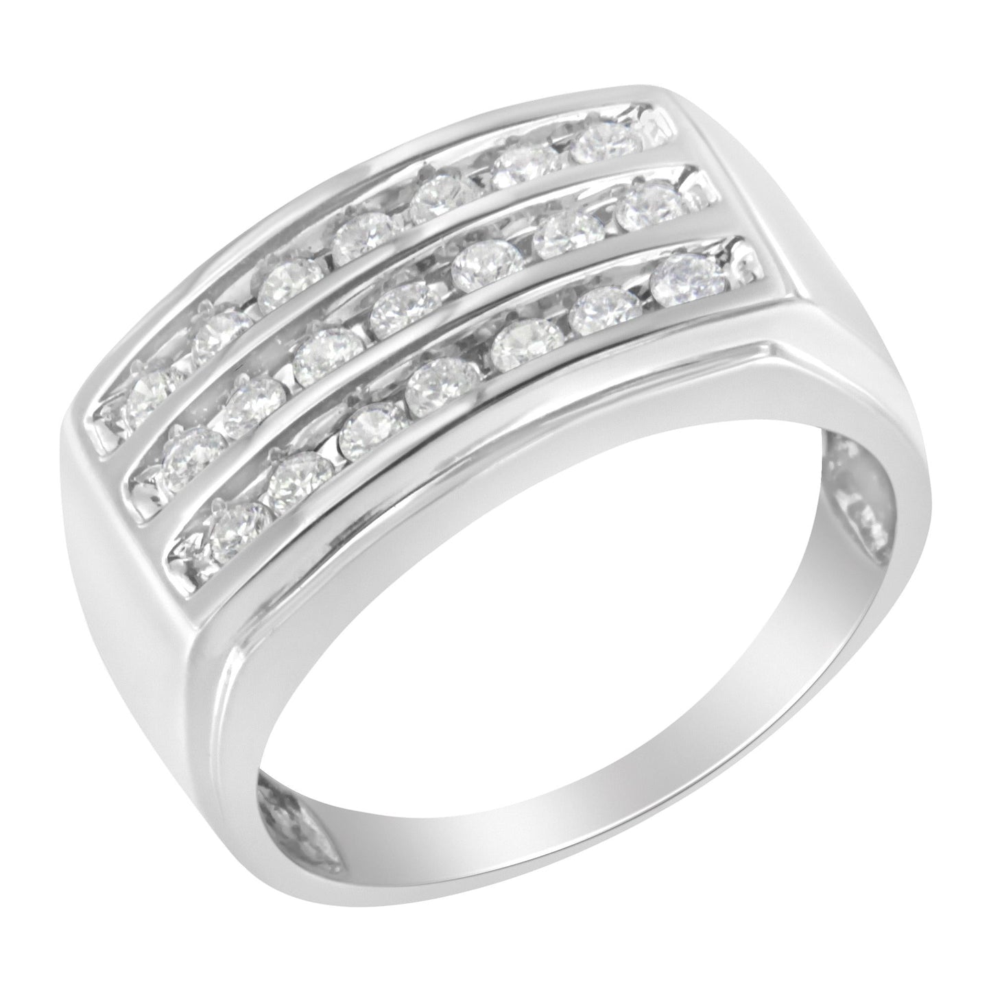 14K White Gold Men's Diamond Channel Set Band Ring (1 cttw, H-I Color, SI2-I1 Clarity)-2