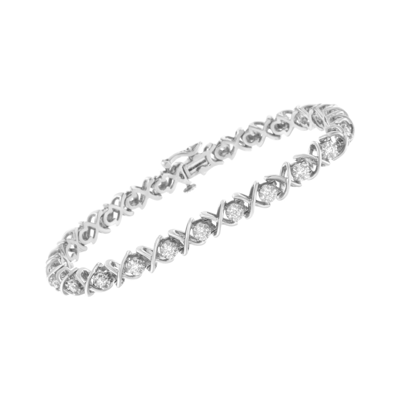 .925 Sterling Silver 1 cttw Brilliant Round-Cut Diamond "X" Link Bracelet (I-J Clarity, I2-I3 Color) - Size 7"-2