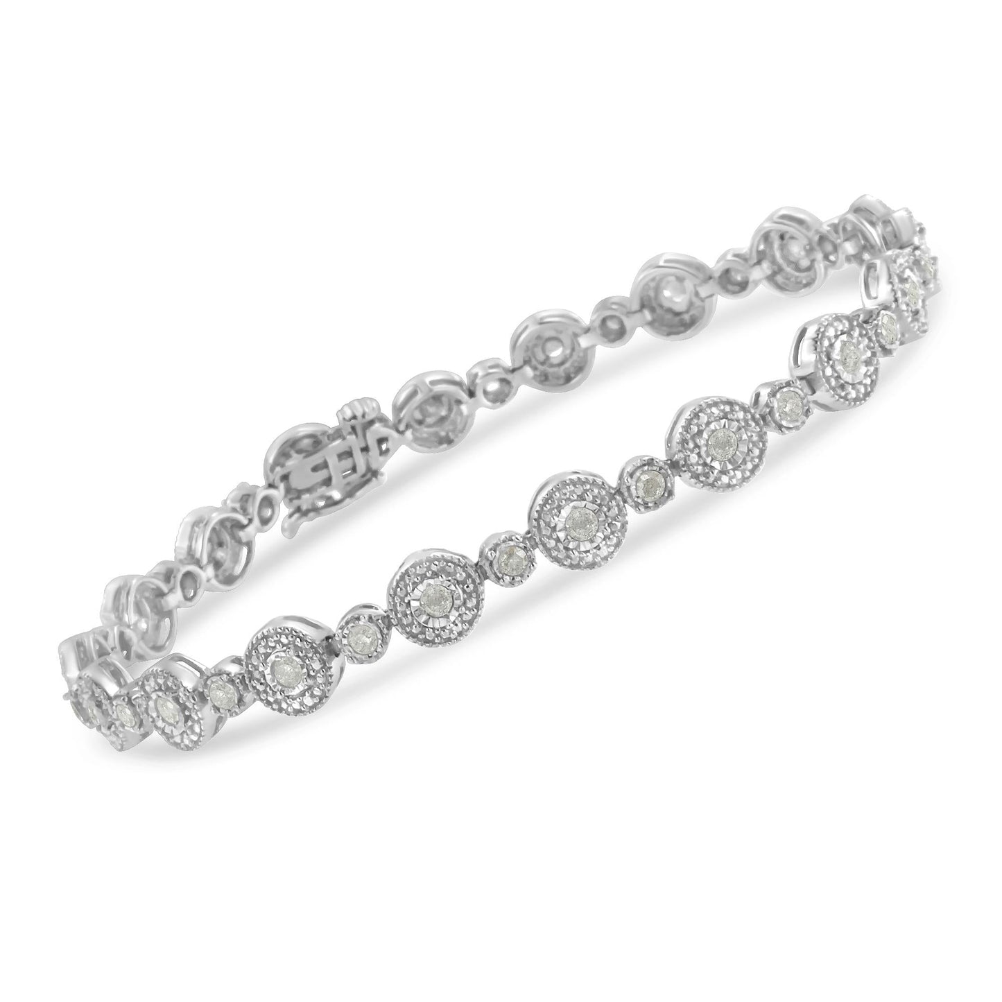 .925 Sterling Silver 1 1/3 cttw Miracle Plate Set Diamond Alternating Link Bracelet (I-J Color, I3 Clarity) -7"-2