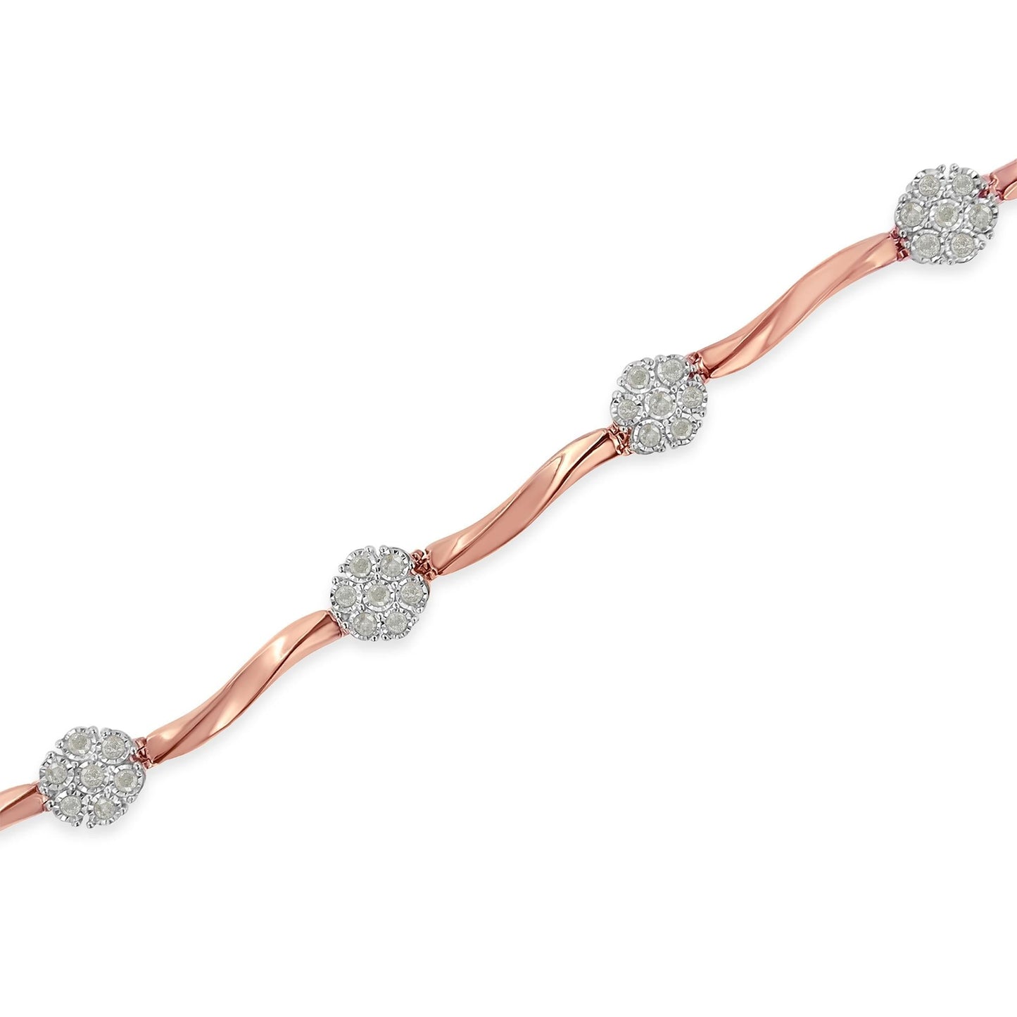 .925 10k Rose Gold Over Sterling Silver 1.0 cttw Diamond Floral Link Bracelet (I-J Color,I3 Clarity)-2