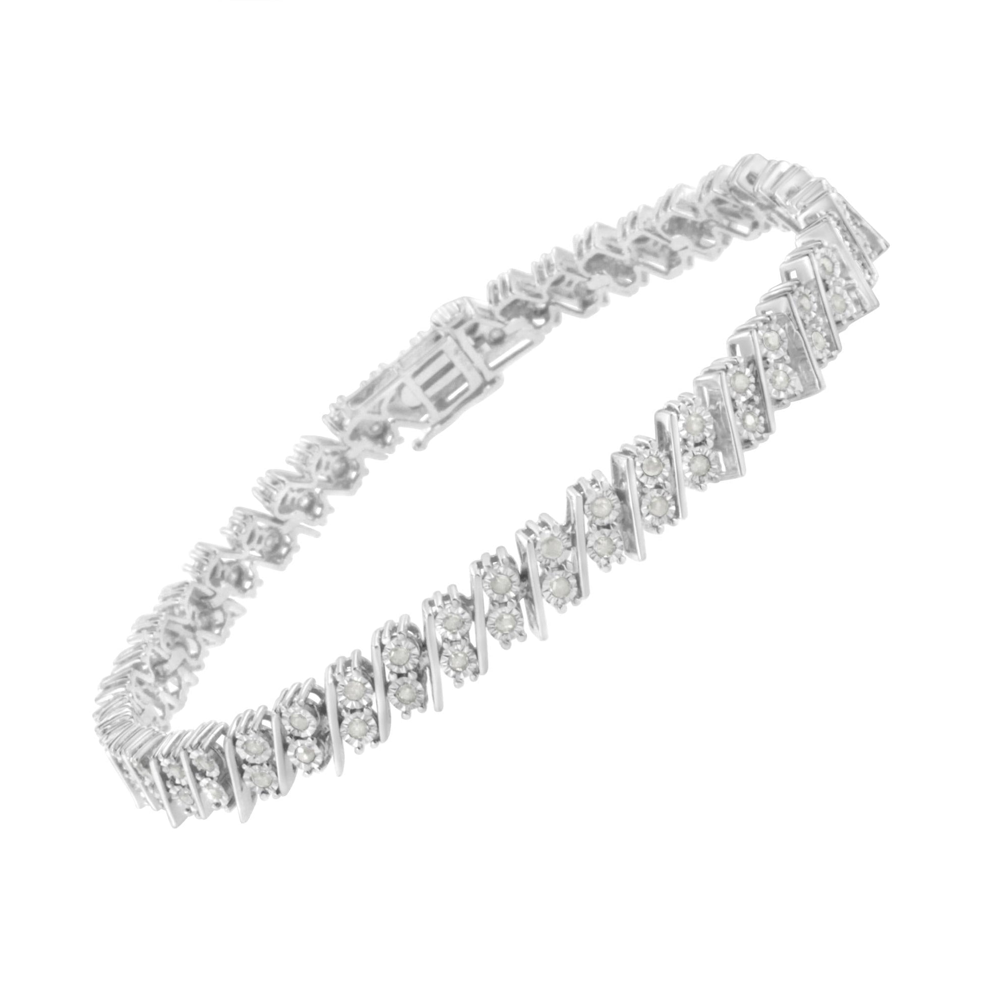 .925 Sterling Silver 1 cttw Double Row Miracle Set Diamond Link Bracelet (I-J Clarity, I3 Color) - Size 7.25"-2