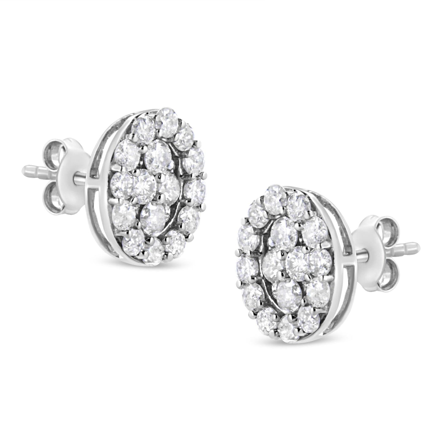 .925 Sterling Silver 1 1/2 Cttw Round-Cut Diamond Oval Shaped Stud Earrings (I-J Color, I3 Clarity)-2