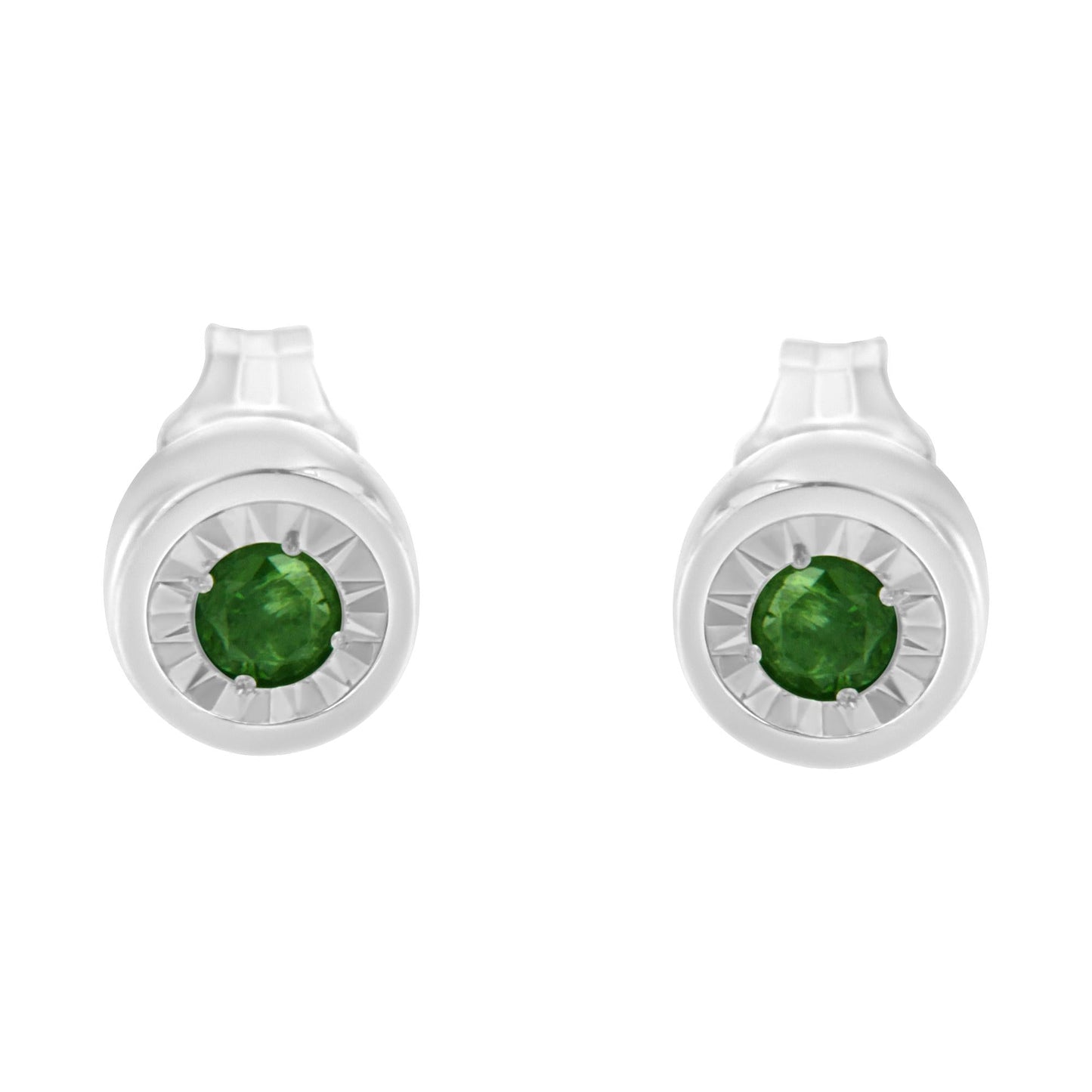 .925 Sterling Silver 0.15 Cttw Round Brilliant-Cut Green Diamond Miracle-Set Stud Earrings (Fancy Color-Enhanced, I1-I2 Clarity)-2