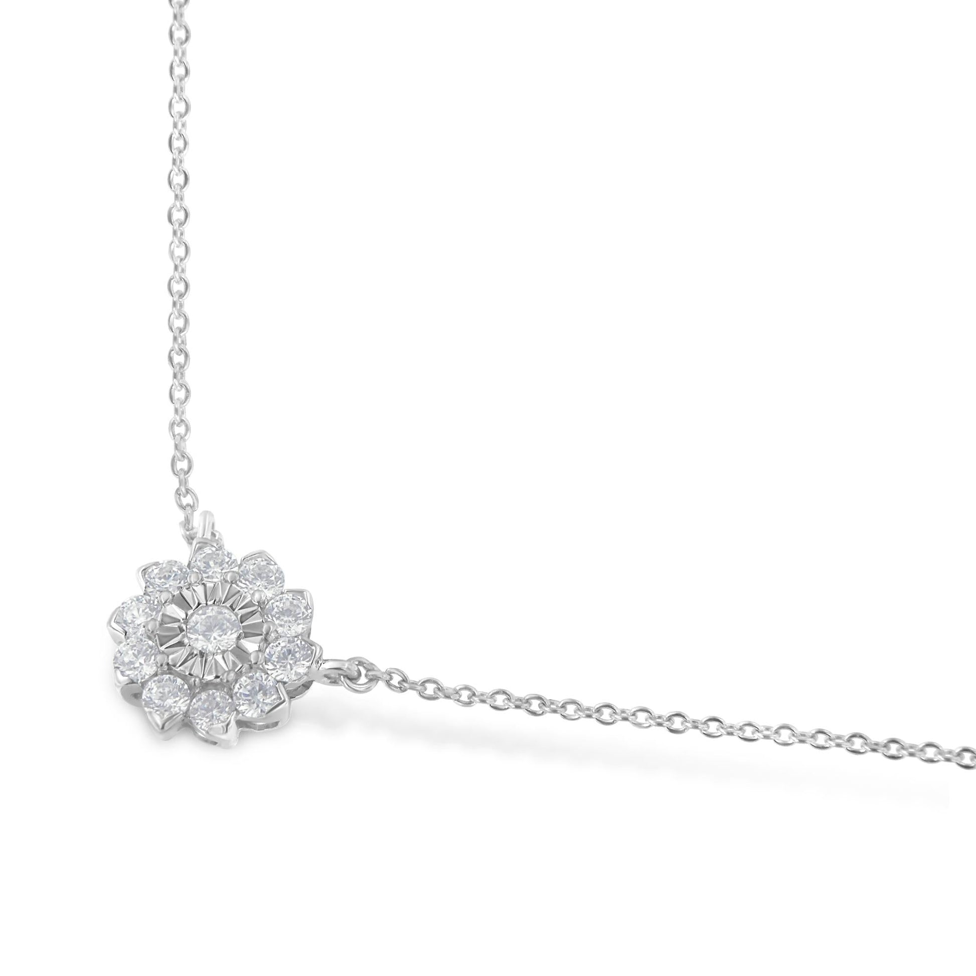 .925 Sterling Silver 1/2 Cttw Diamond Miracle Set Flower Cluster Pendant Necklace with Cable Chain (I-J Color, I1-I2 Clarity) - 18”-2