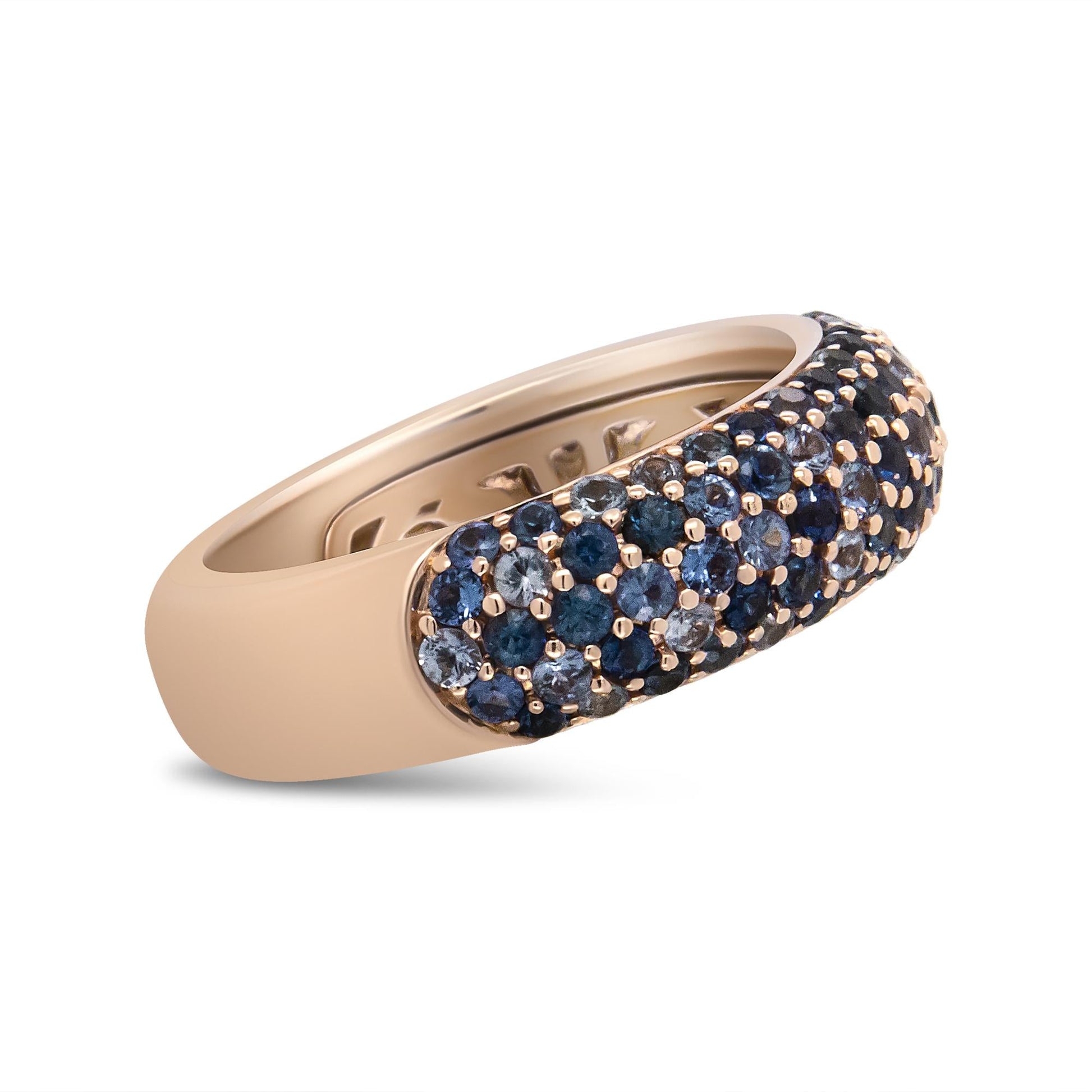 18K Rose Gold Multi Row Blue Sapphire Domed Top Band Ring-2