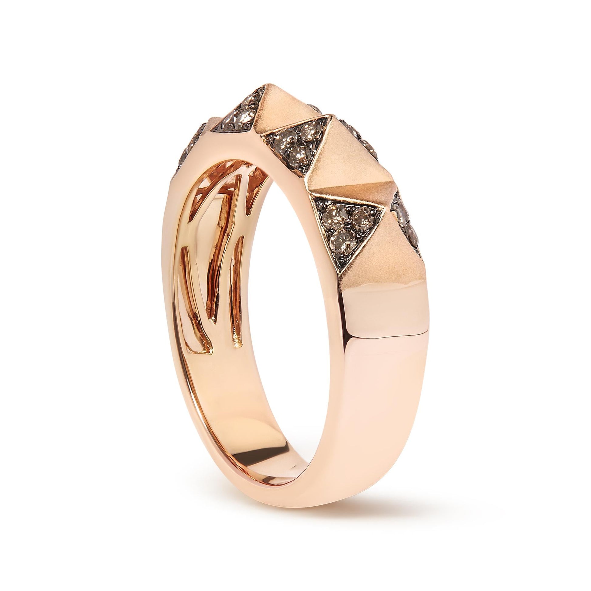 14K Rose Gold 1/4 Cttw Brown Diamond Pyramid Band Ring (Brown Color, SI1-SI2 Clarity)- Size 7-2