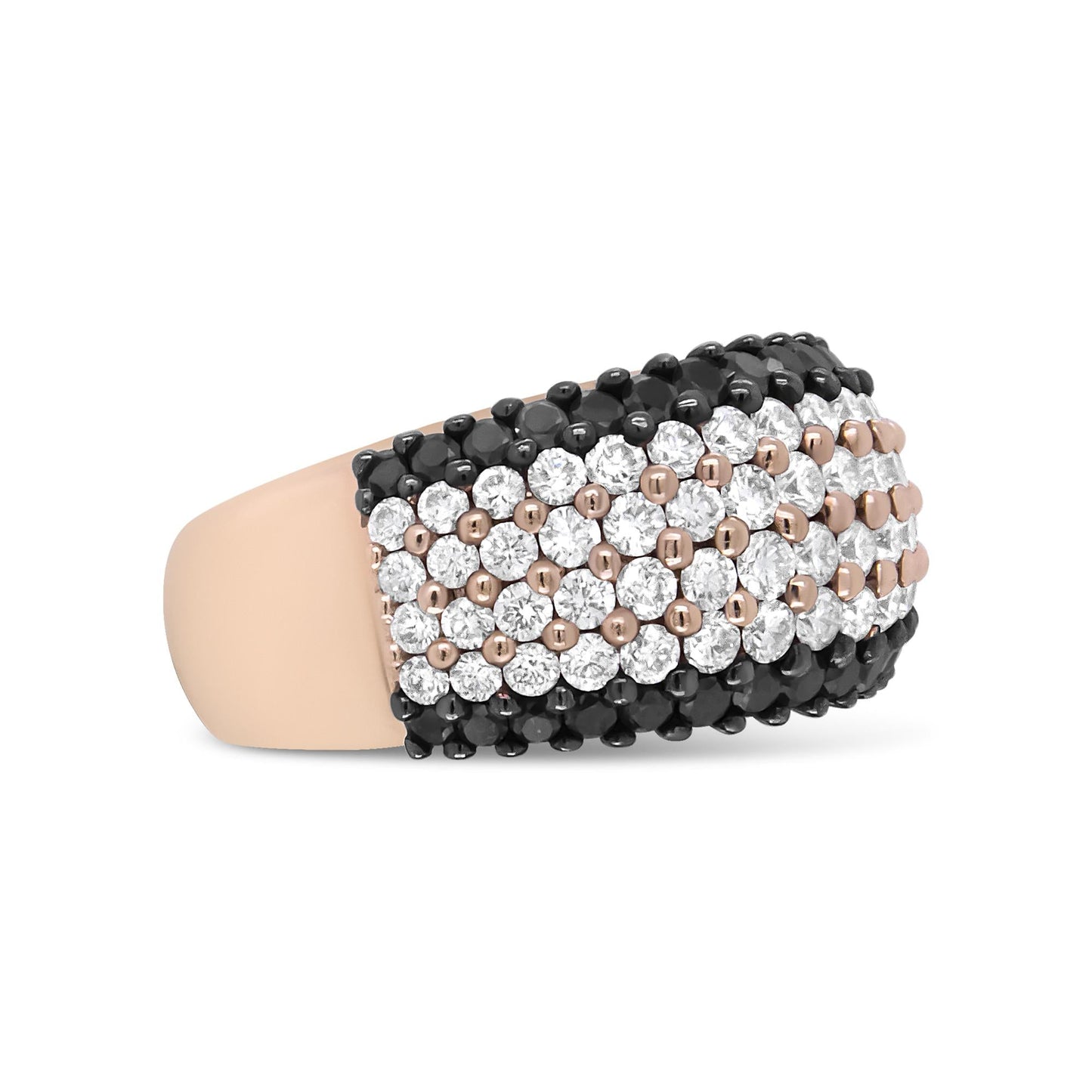 18K Rose Gold 2 1/5 Cttw Black and White Diamond 6 Row Band Ring (F-G and Black Color, VS1-VS2 Clarity)-2