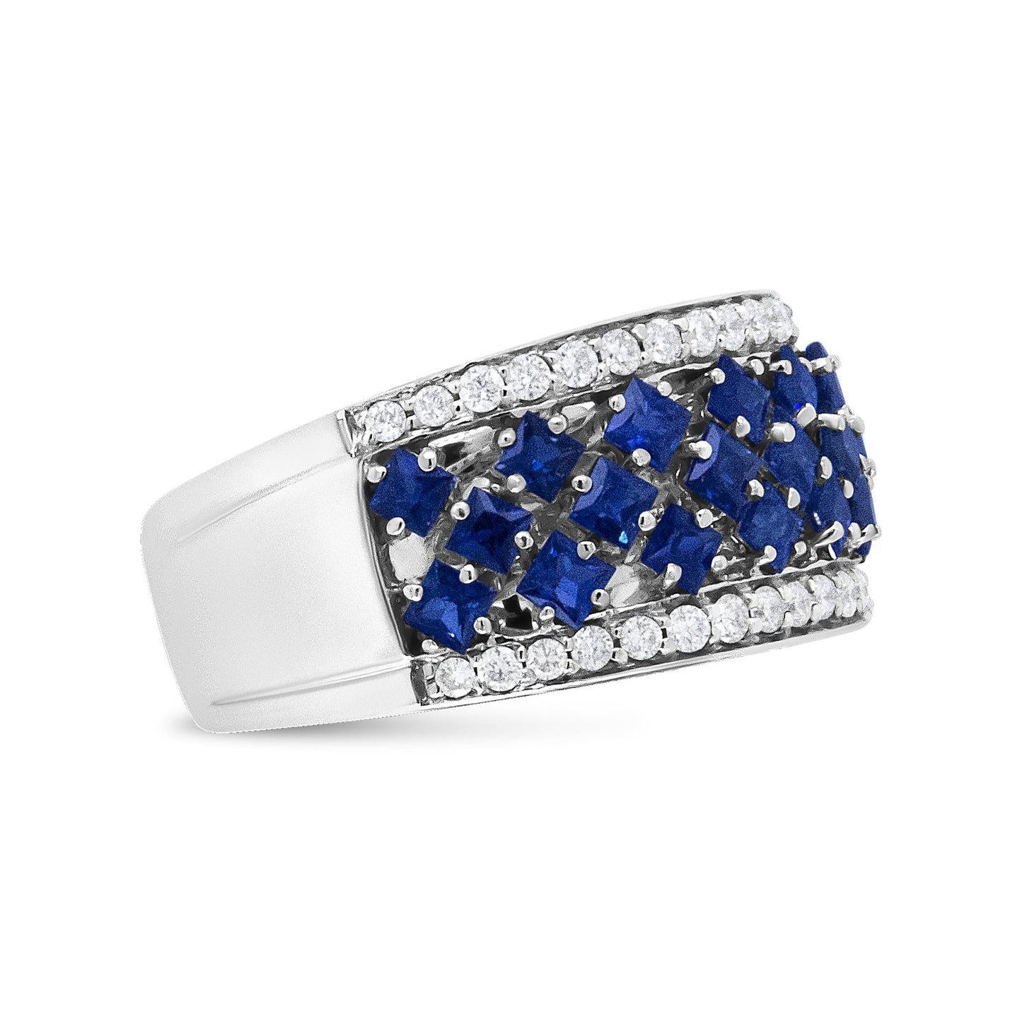 18K White Gold 3/8 Cttw Diamond and 2x2mm Princess Cut Blue Sapphire Fashion Band Ring (F-G Color, VS1-VS2 Clarity)-2