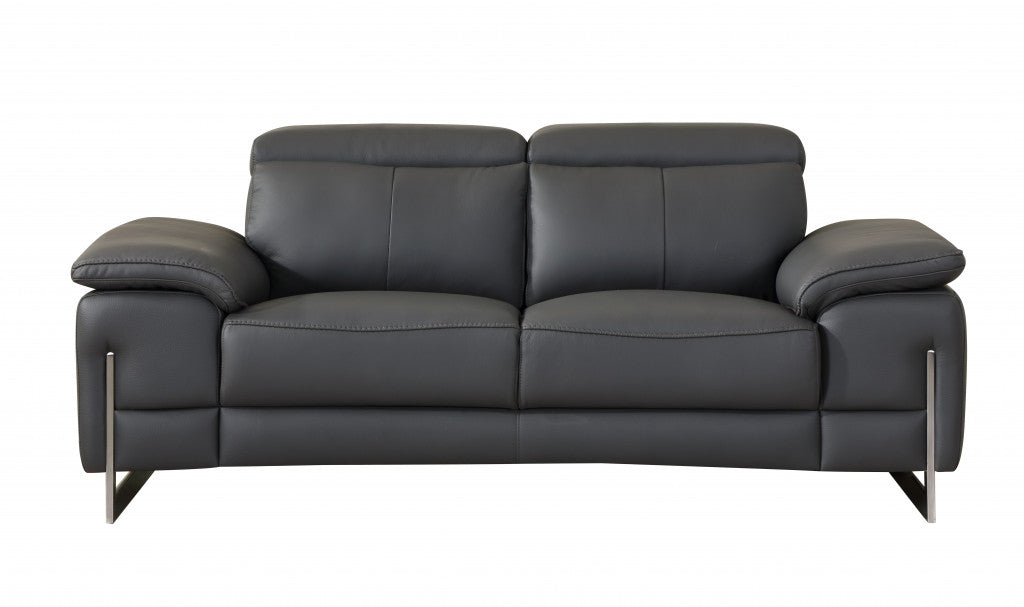 93" Tasteful Dark Grey Leather Sofa Set-4