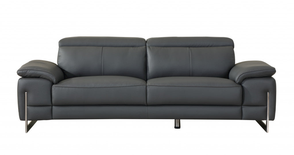 93" Tasteful Dark Grey Leather Sofa Set-5