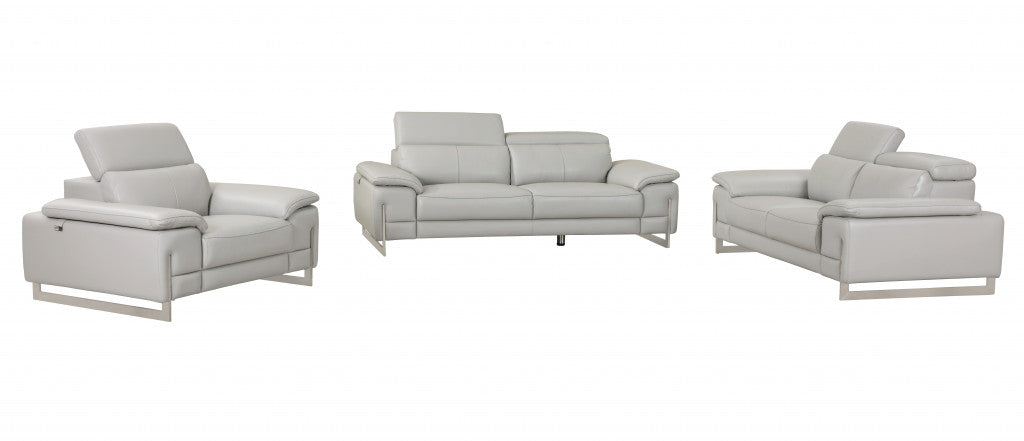 93" Tasteful Light Grey Leather Sofa Set-0