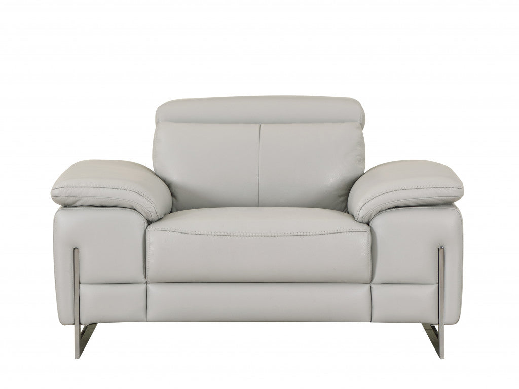 93" Tasteful Light Grey Leather Sofa Set-2