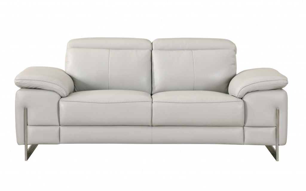 93" Tasteful Light Grey Leather Sofa Set-3