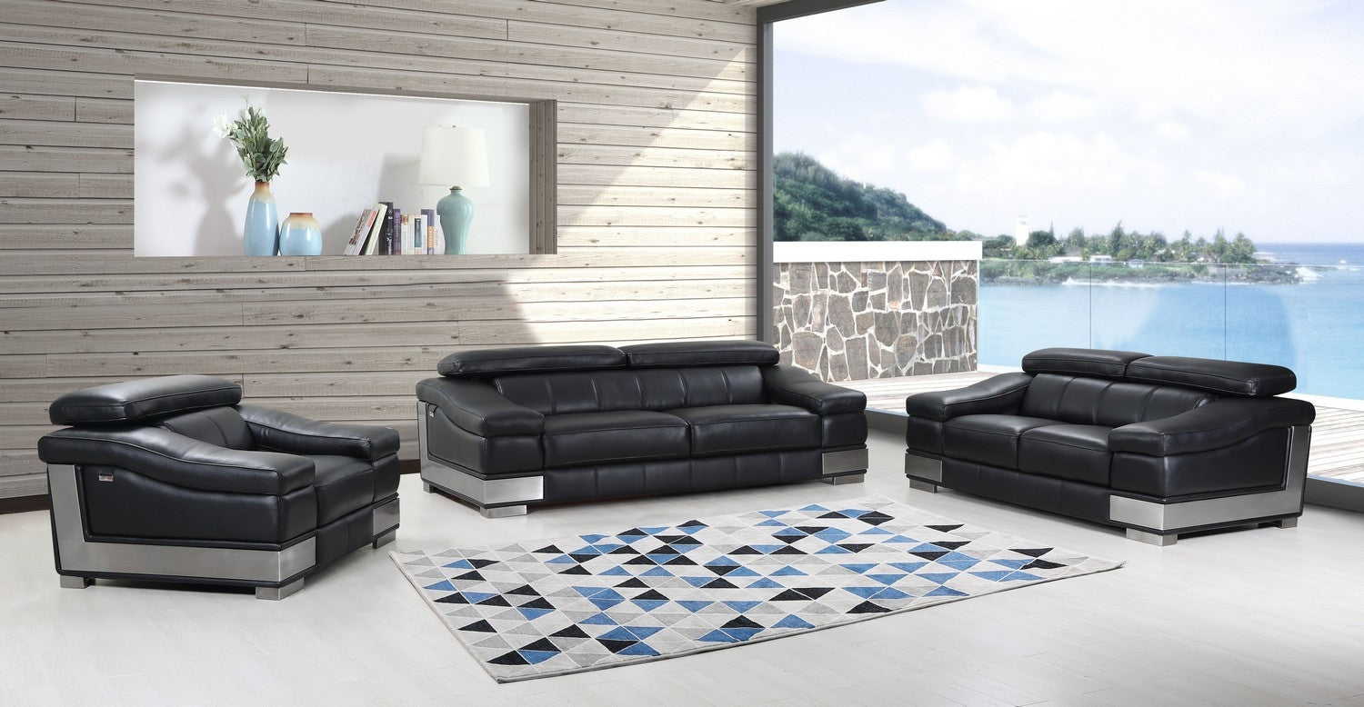 117" Modern Black Leather Sofa Set-0