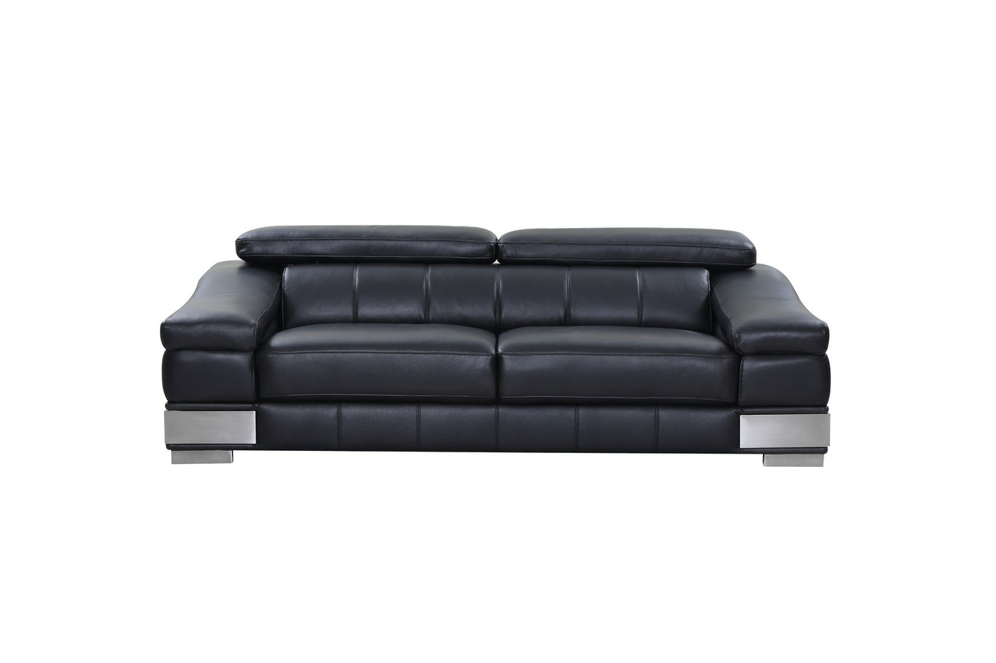 117" Modern Black Leather Sofa Set-1