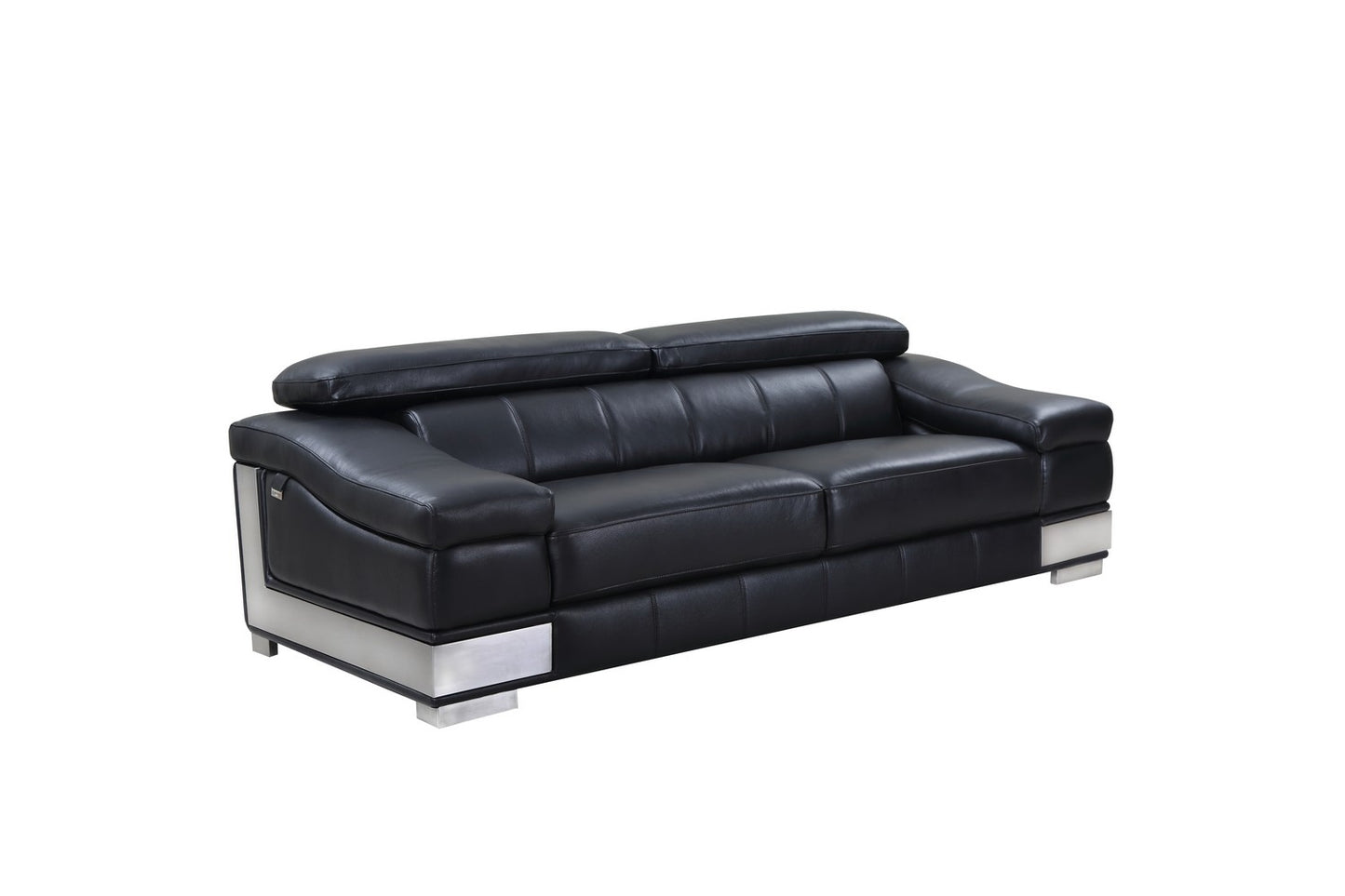 117" Modern Black Leather Sofa Set-2