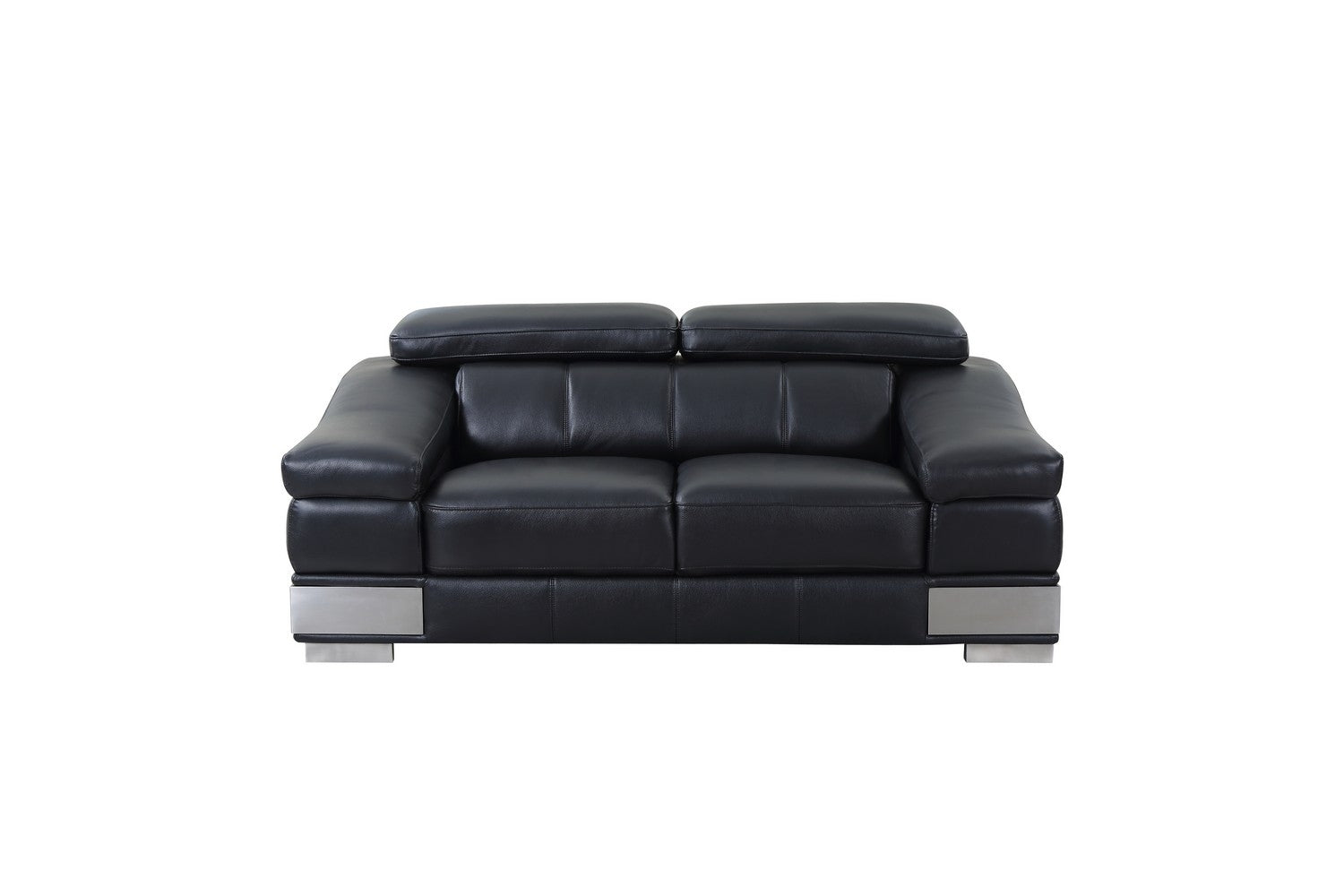 117" Modern Black Leather Sofa Set-5