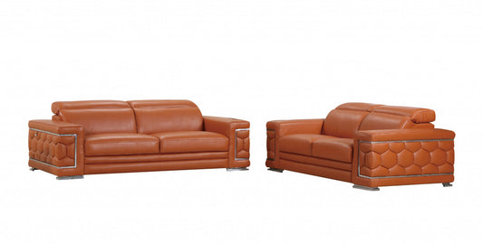 71" X 41" X 29" Modern Camel Leather Sofa And Loveseat-0