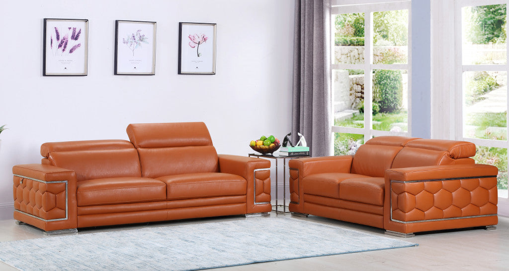 71" X 41" X 29" Modern Camel Leather Sofa And Loveseat-1