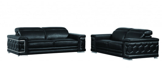 71" X 41" X 29" Modern Black Leather Sofa And Loveseat-0