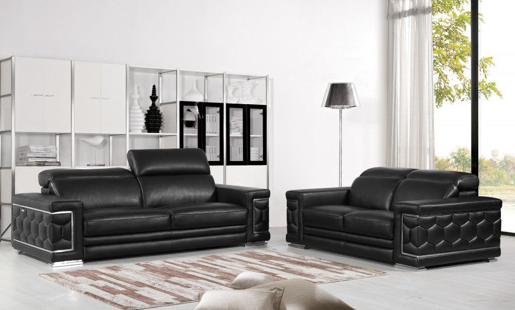 71" X 41" X 29" Modern Black Leather Sofa And Loveseat-1