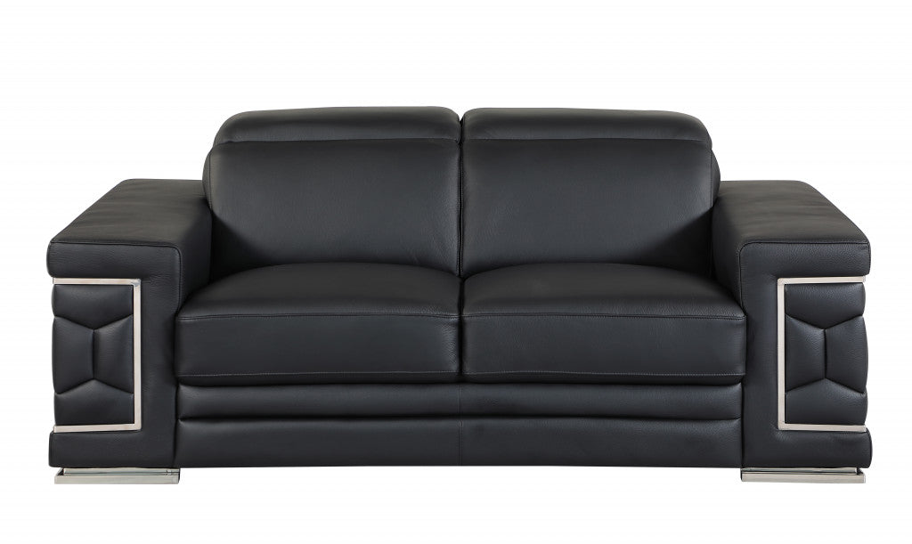 71" X 41" X 29" Modern Black Leather Sofa And Loveseat-2