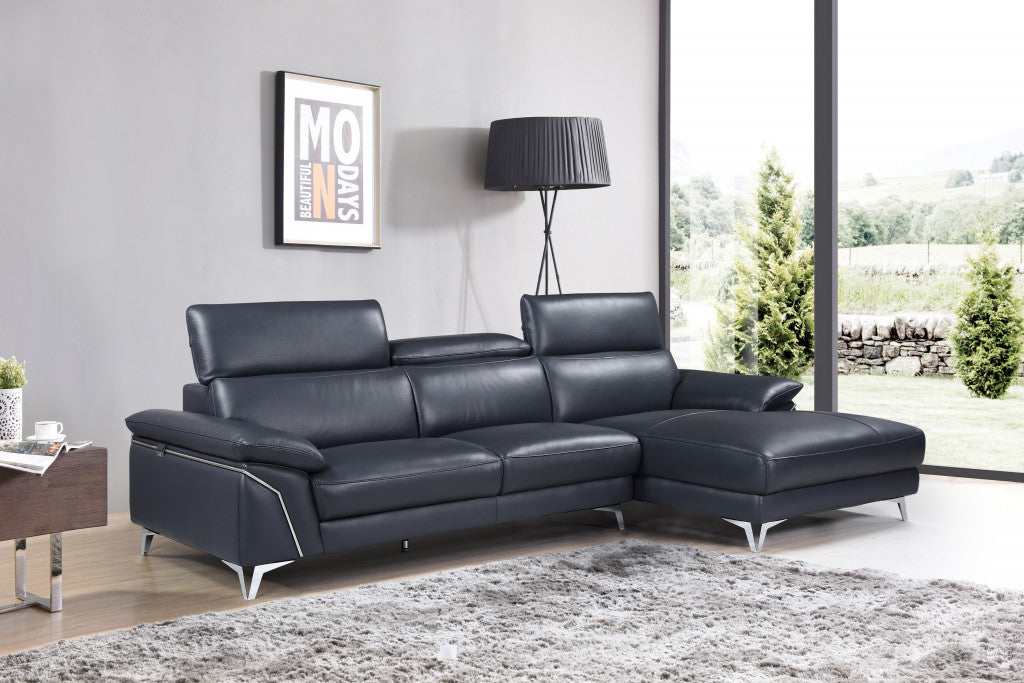 114'" X 67'"  X 39'" Modern Blue Genuine Italian Leather Sectional-1