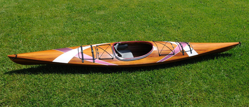 24" x 177" x 13.5" White and Purple RibbonWooden Kayak-1