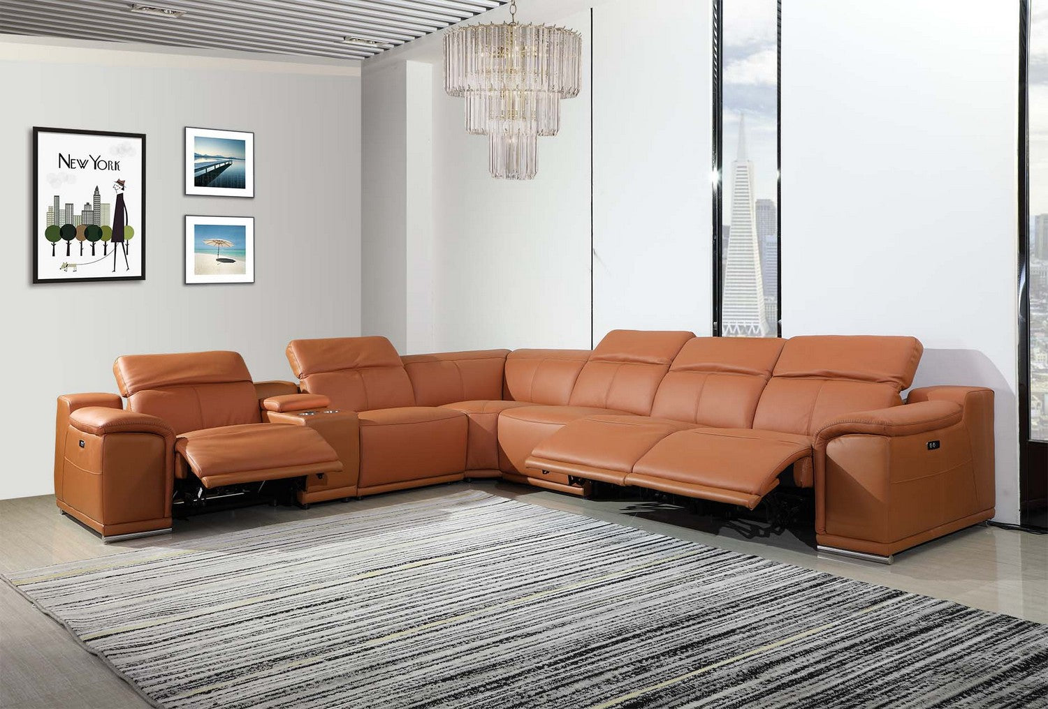 241" X 280" X 220.2" Camel Power Reclining 7PC Sectional-0