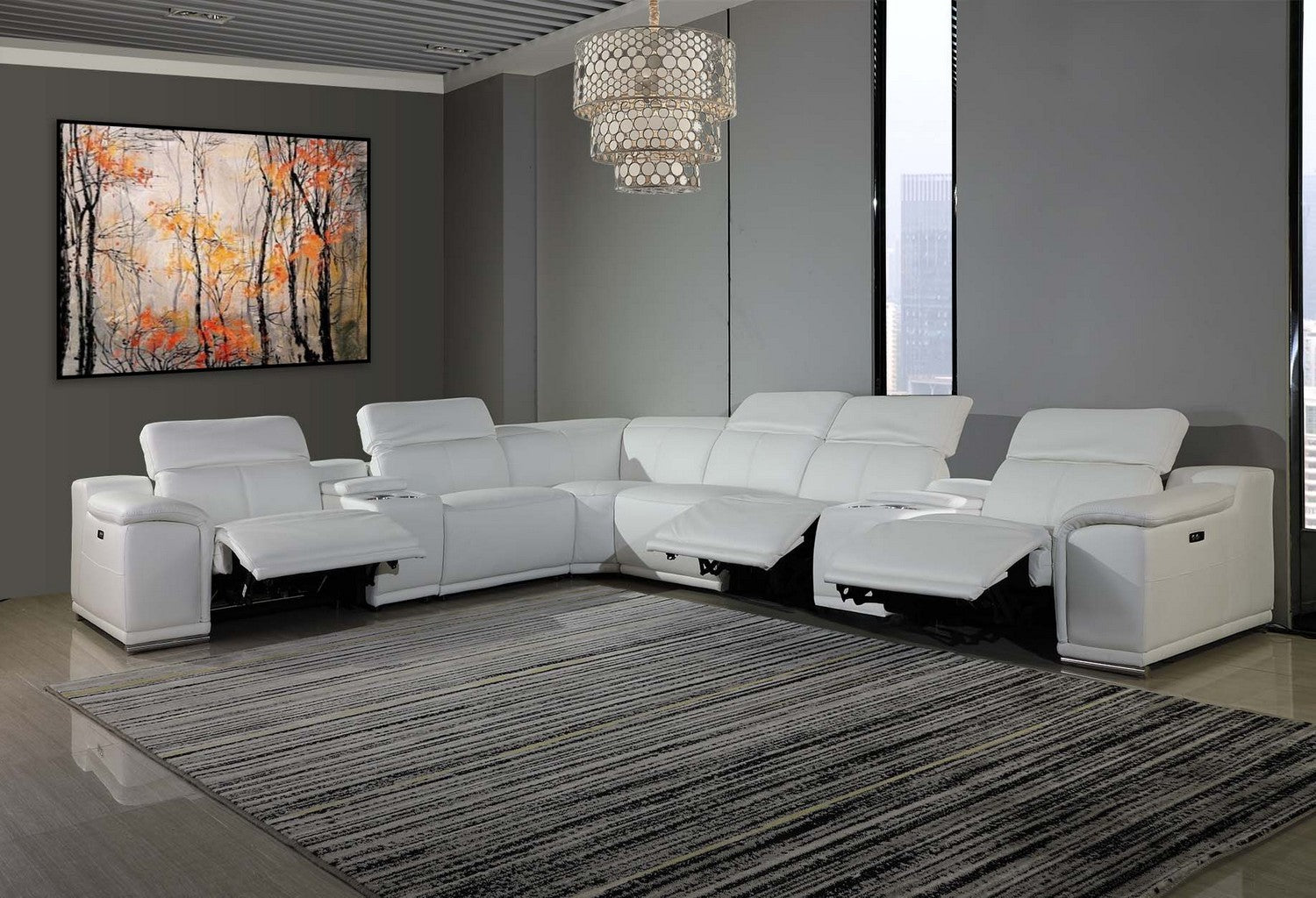 154" X 200" X 162.2" White Power Reclining 8PC Sectional-0