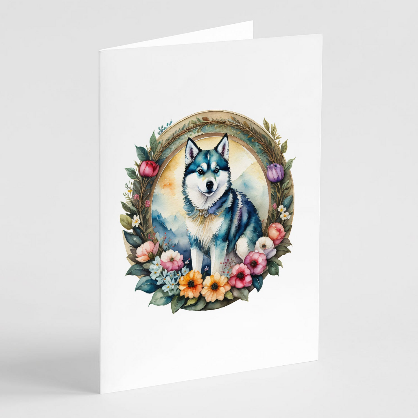 Alaskan Klee Kai and Flowers Greeting Cards Pack of 8