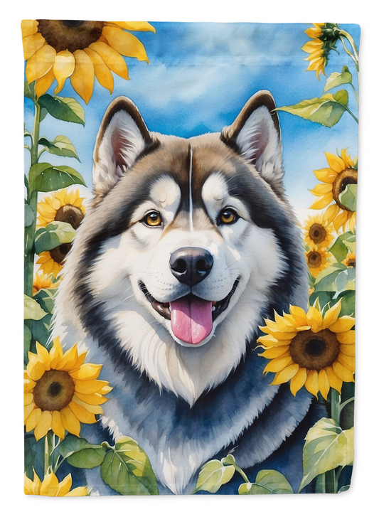 Alaskan Malamute in Sunflowers House Flag