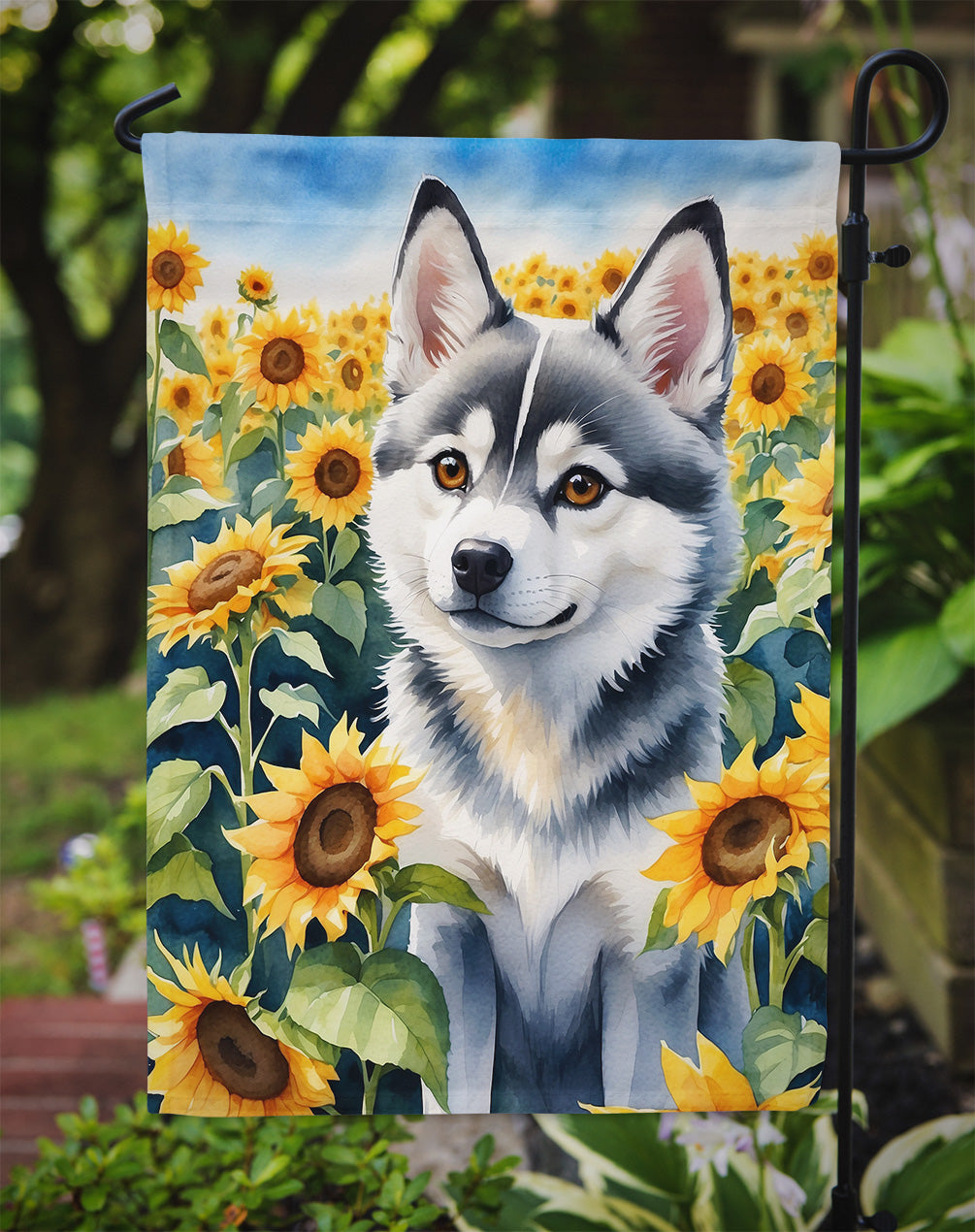 Alaskan Klee Kai in Sunflowers Garden Flag