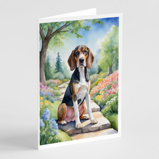 American English Coonhound Spring Garden Greeting Cards Pack of 8