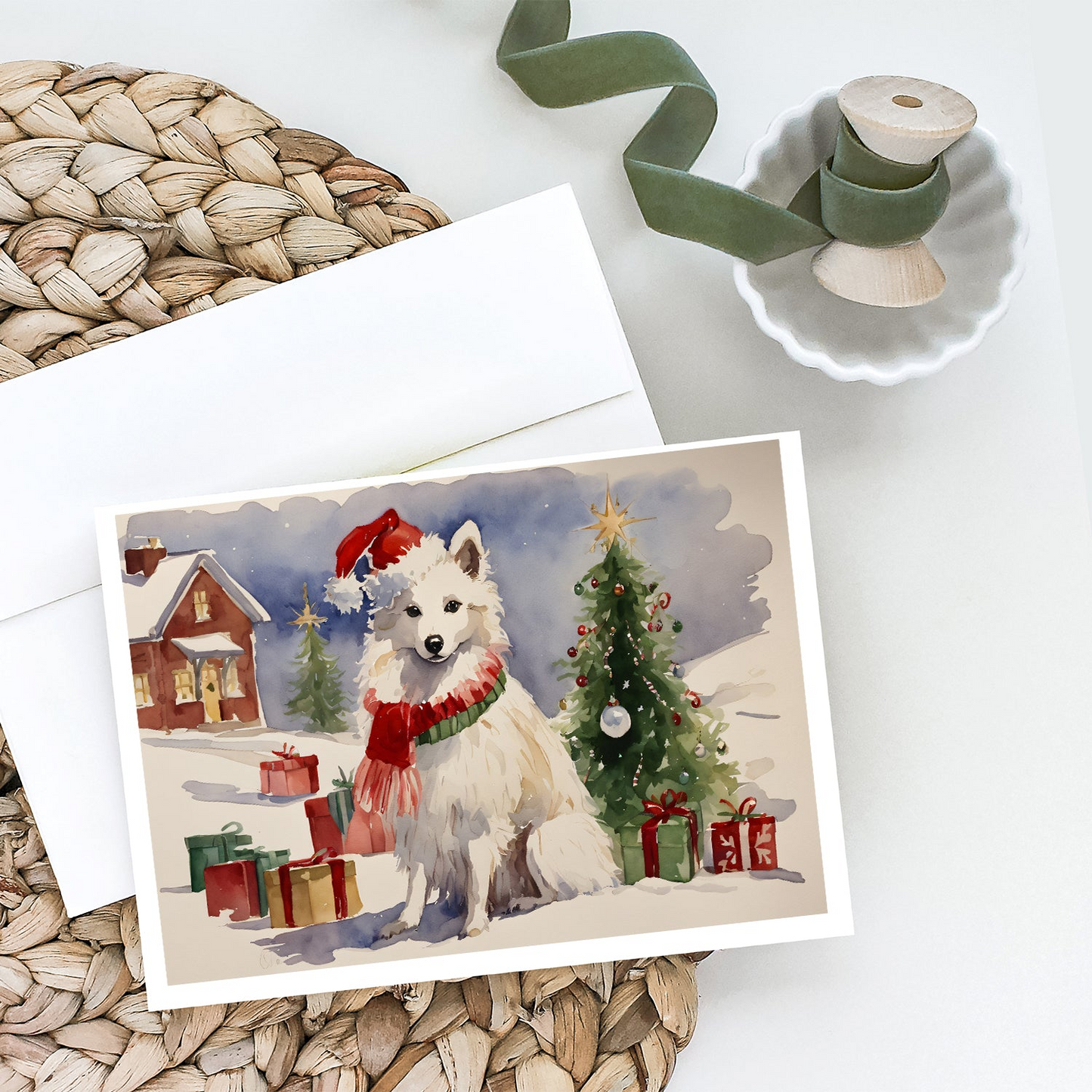 American Eskimo Christmas Greeting Cards Pack of 8