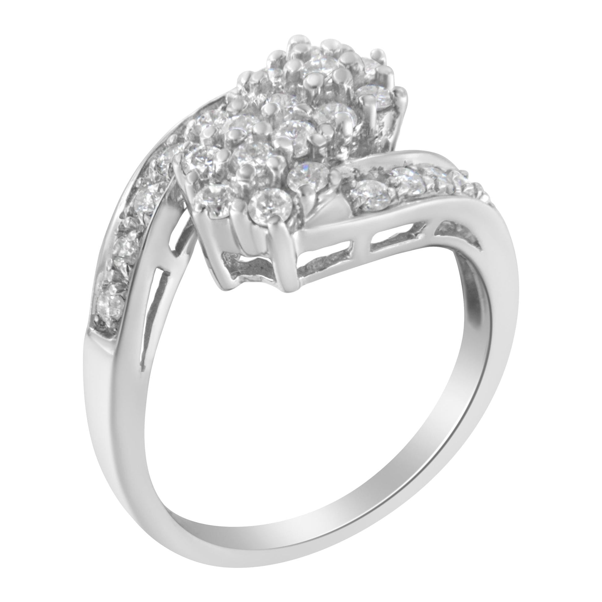 14KT White Gold Diamond Cluster Ring Band (7/8 cttw, H-I Color, I1-I2 Clarity)-3