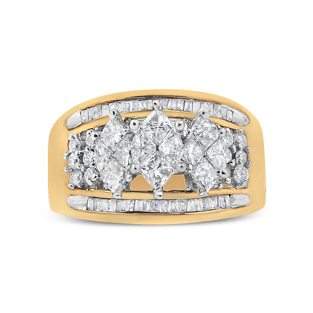 10K Yellow and White Gold 1 1/2 Cttw Pear Shaped 3 Stone Style Diamond Ring Band (H-I Color, SI1-SI2 Clarity)-3