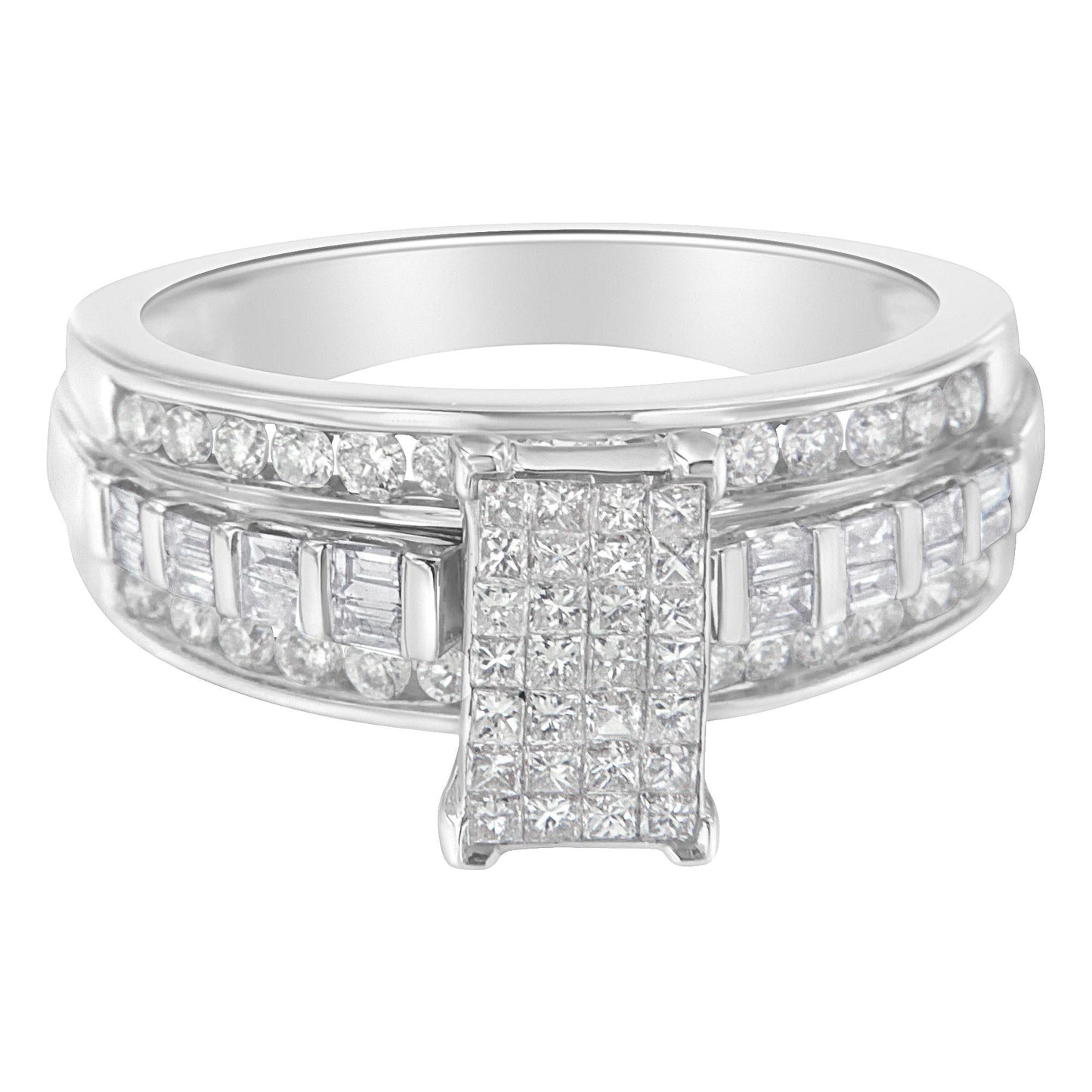 14K White Gold 1.0 Cttw Mixed-Cut Diamond Rectangle Invisible-Set Composite Cluster Ring with Bar- and Channel-Set Band (H-I Color, SI2-I1 Clarity)-3