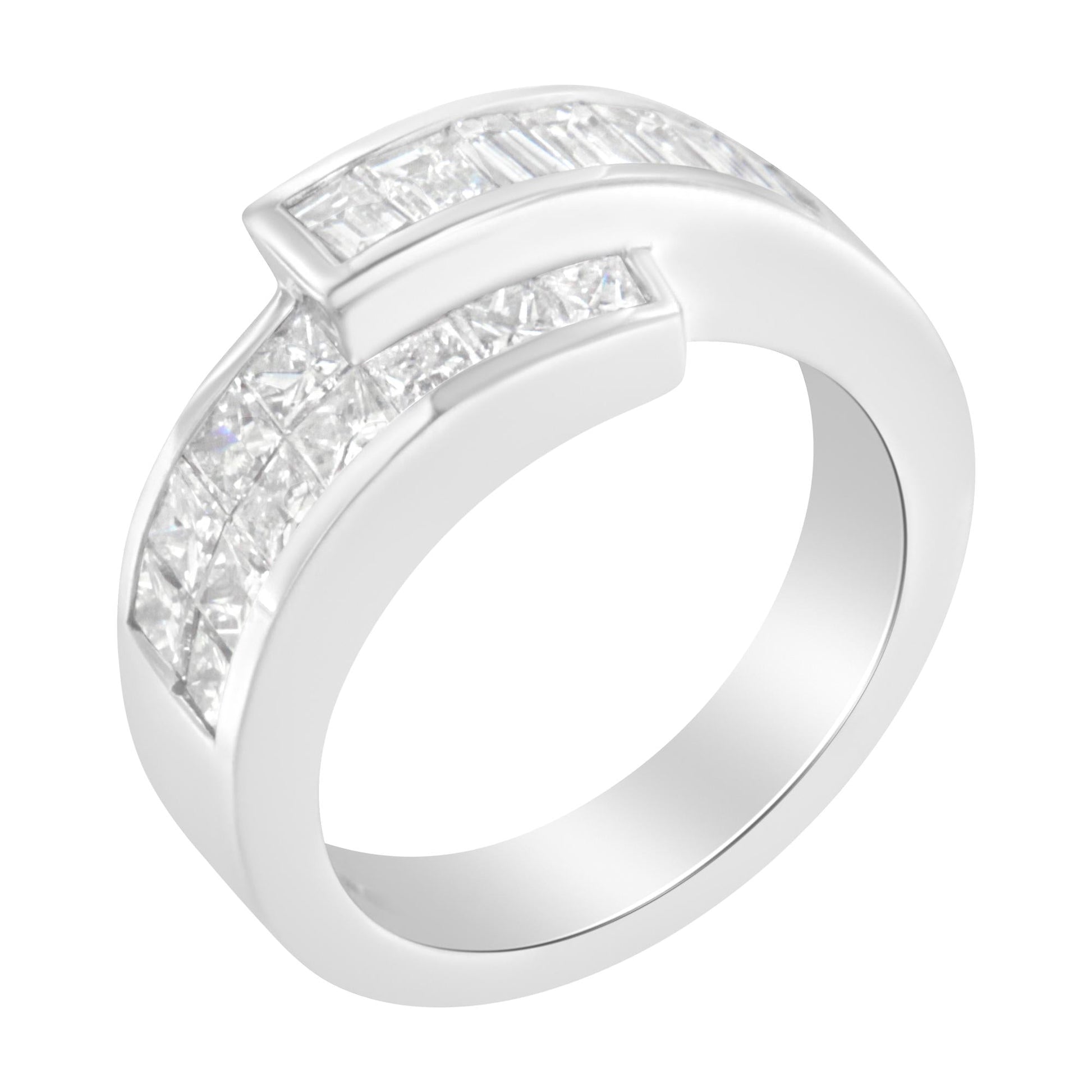 14K White Gold 2.0 Cttw Channel-Set Princess and Baguette-Cut Diamond Bypass Ring Band (G-H Color, SI1-SI2 Clarity)-3