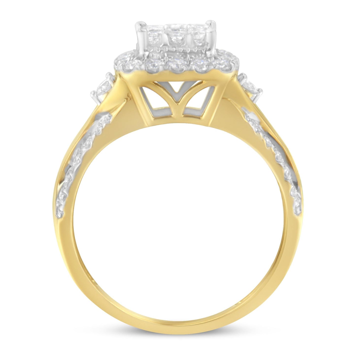 10K Yellow Gold 1.0 Cttw Diamond Composite Cushion-Shape Halo 3-Band-Look Engagement Ring (H-I Color, SI1-SI2 Clarity)-3