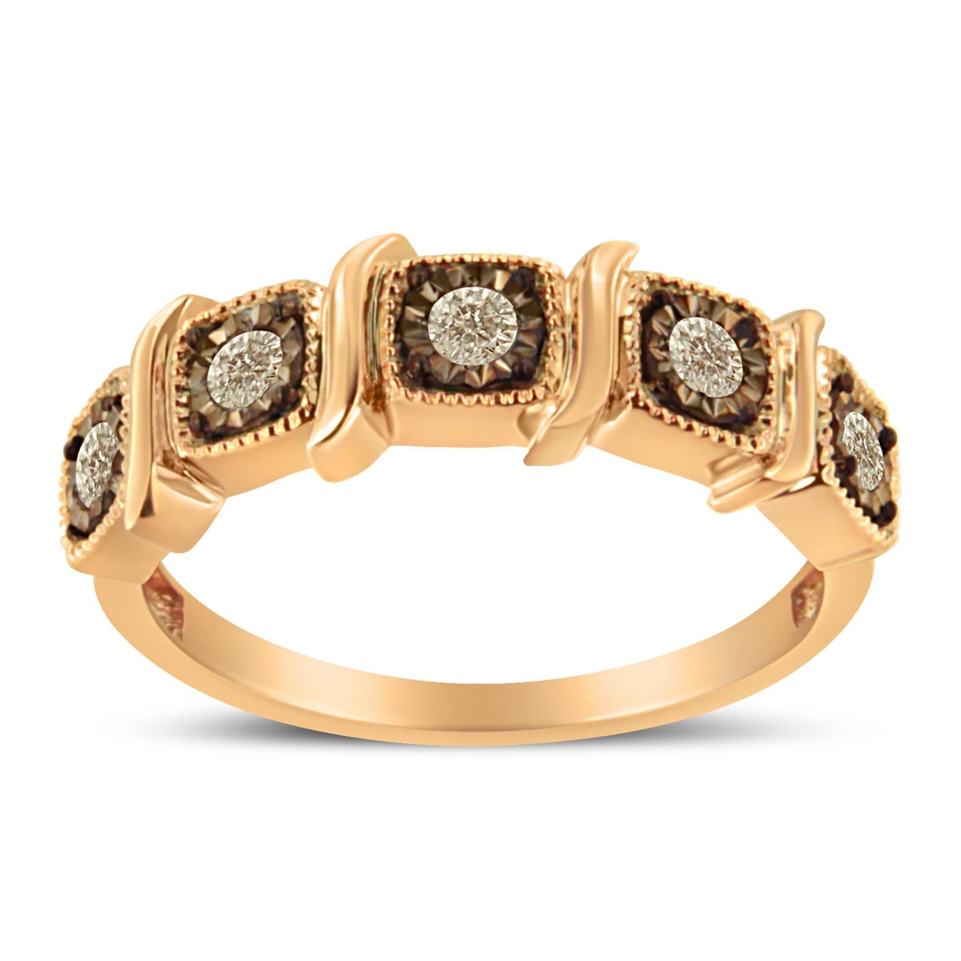 10K Rose Gold Flashed .925 Sterling Silver Miracle-Set Diamond 5-Stone Band Ring (1/4 Cttw, J-K Color, I1-I2 Clarity)-3