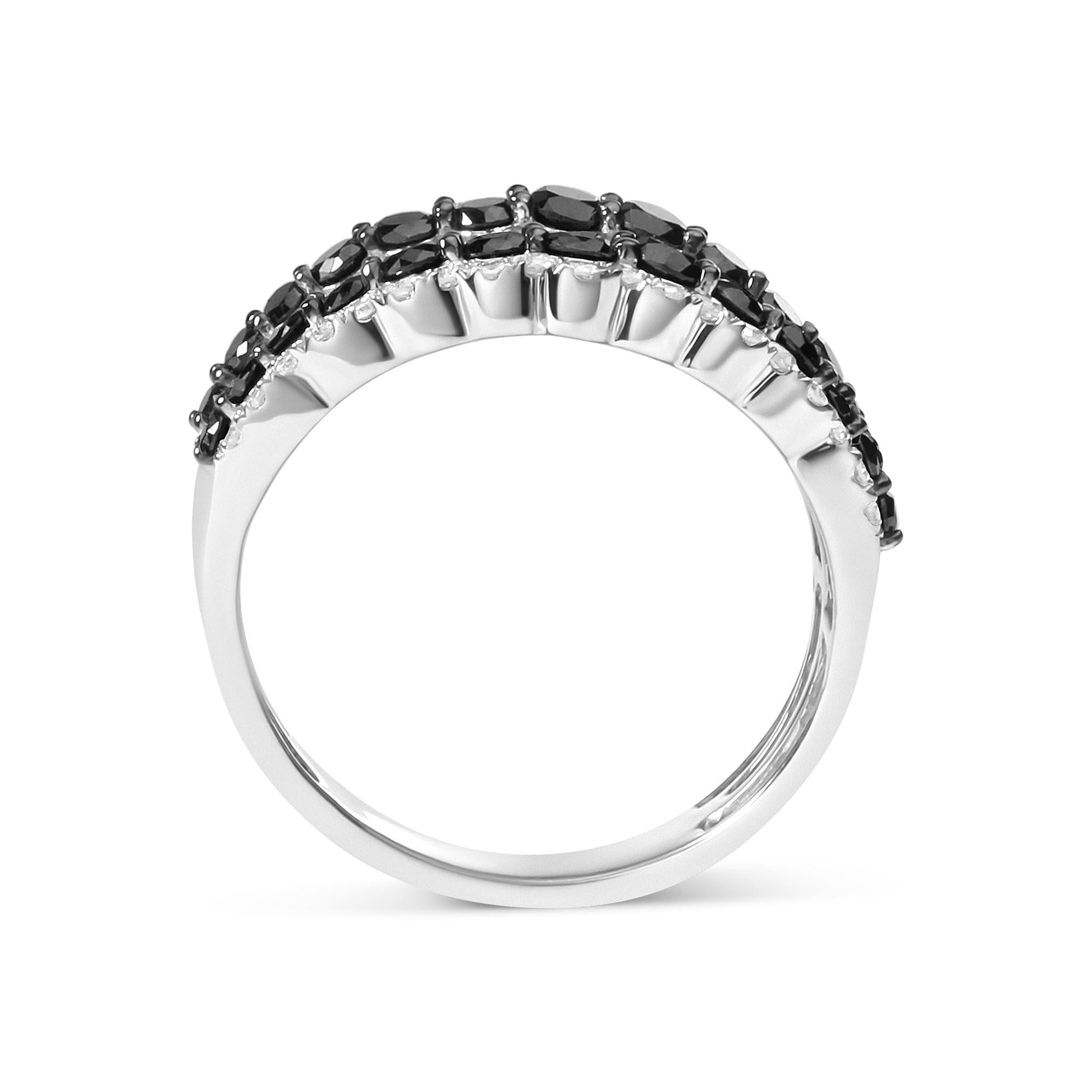 .925 Sterling Silver 1 3/4 Cttw Treated Black and White Alternating Diamond Multi Row Band Ring (Black / I-J Color, I2-I3 Clarity)-3