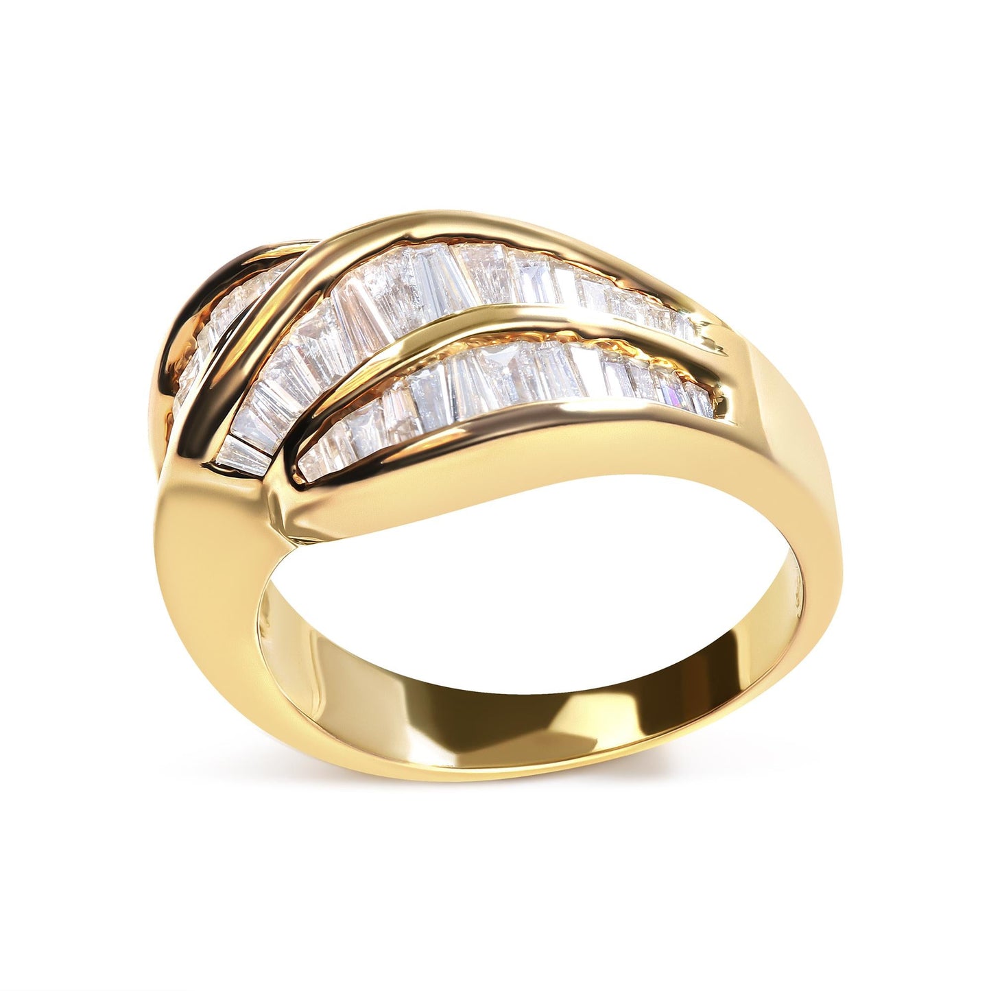 14K Yellow Gold Channel Set 1 1/3 Cttw Diamond Swirl and Weave Ring Band (H-I Color, SI1-SI2 Clarity)-3