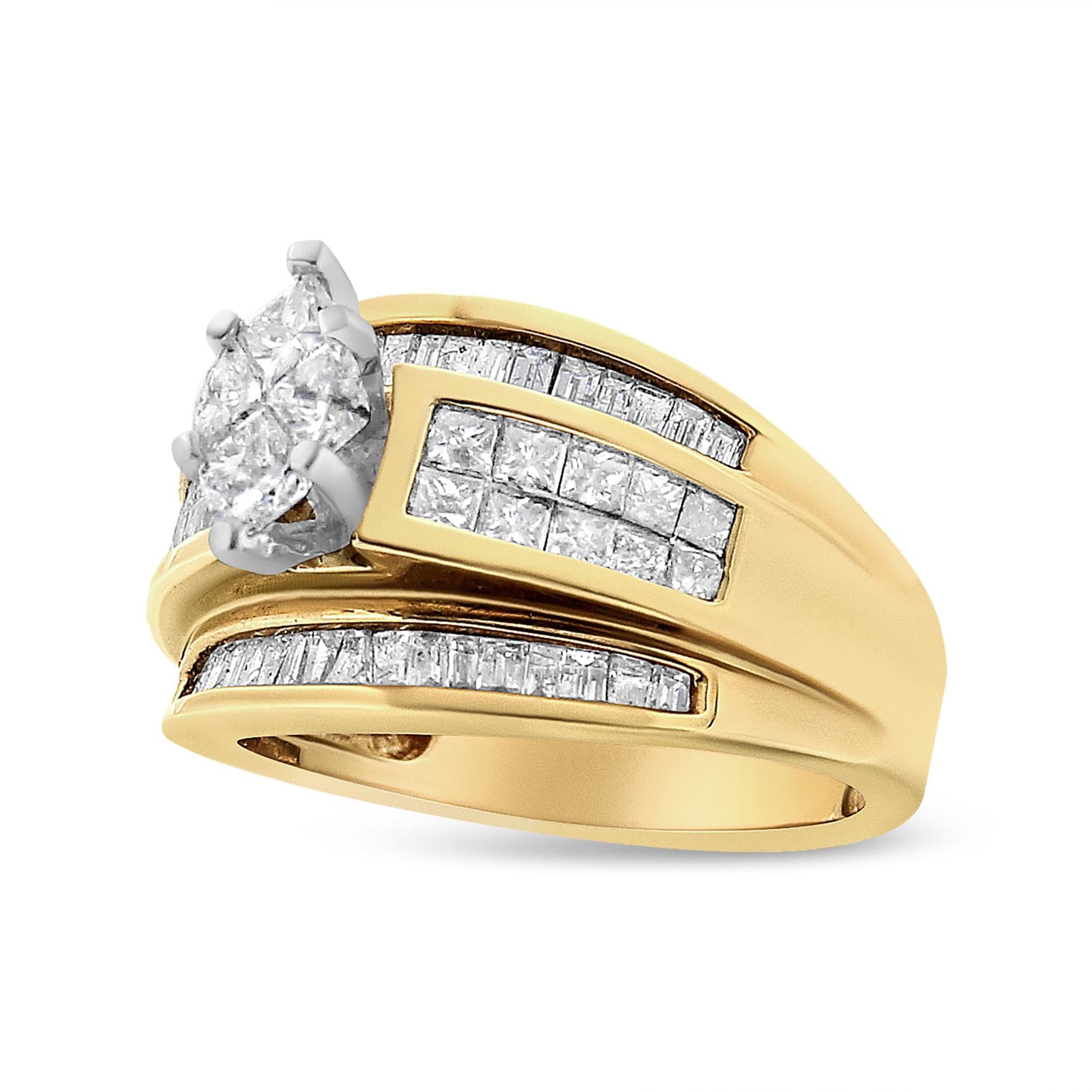 14K Yellow Gold 1 1/2 Cttw Pie, Princess and Baguette-cut Diamond Marquise Shaped Engagement Cocktail Ring Band (H-I Color, I1-I2 Clarity)-3