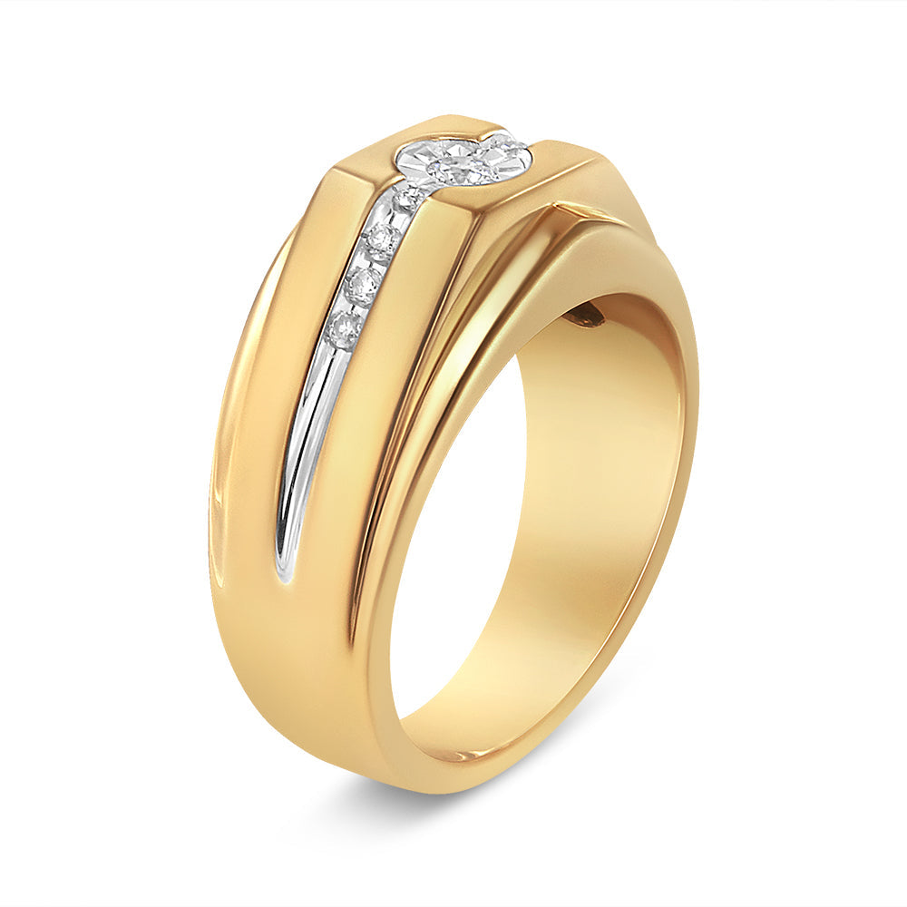 14K Yellow Gold Plated .925 Sterling Silver Miracle-Set 1/5 Cttw Diamond Men's Band Ring (I-J Color, I3 Clarity)-3