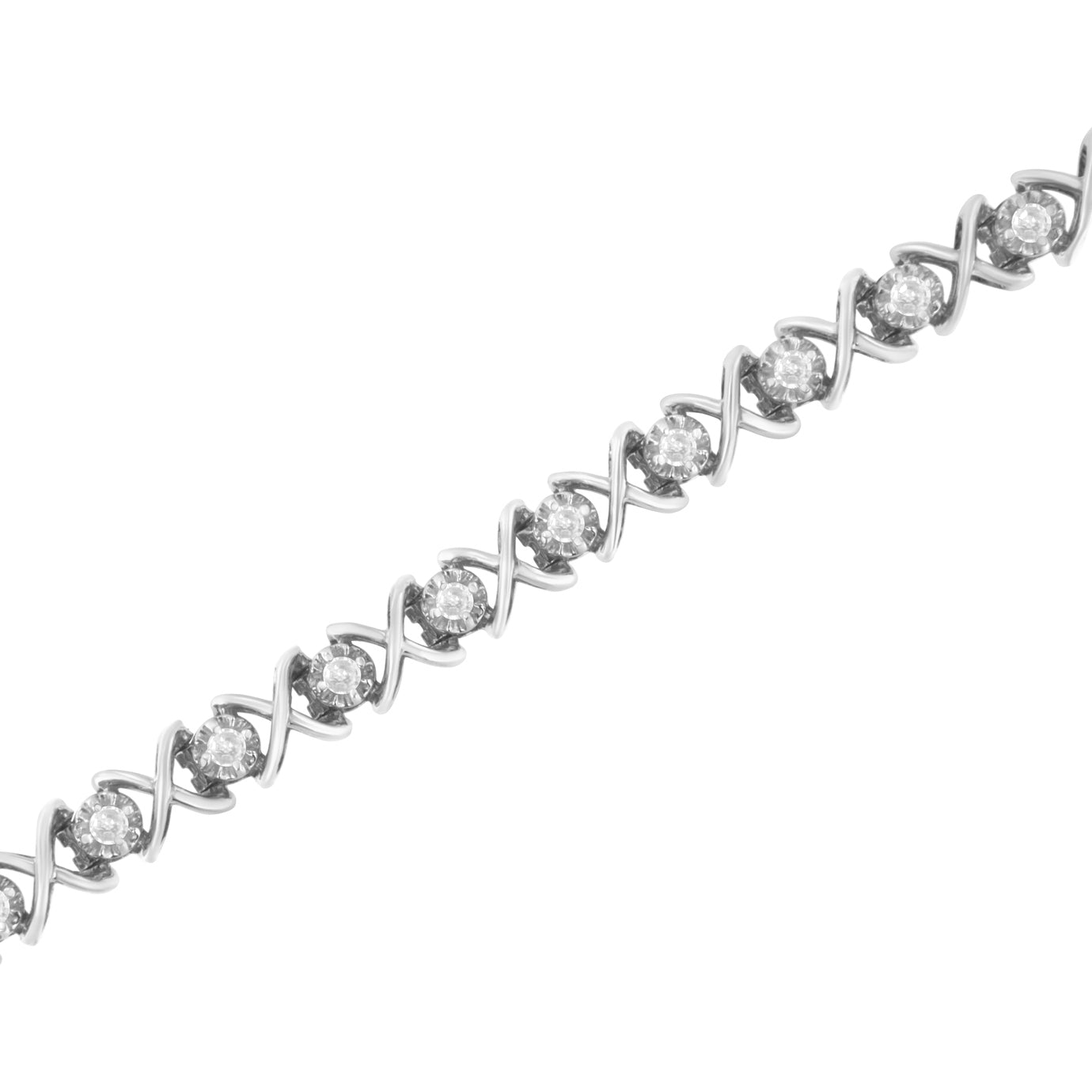 .925 Sterling Silver 1 cttw Brilliant Round-Cut Diamond "X" Link Bracelet (I-J Clarity, I2-I3 Color) - Size 7"-3