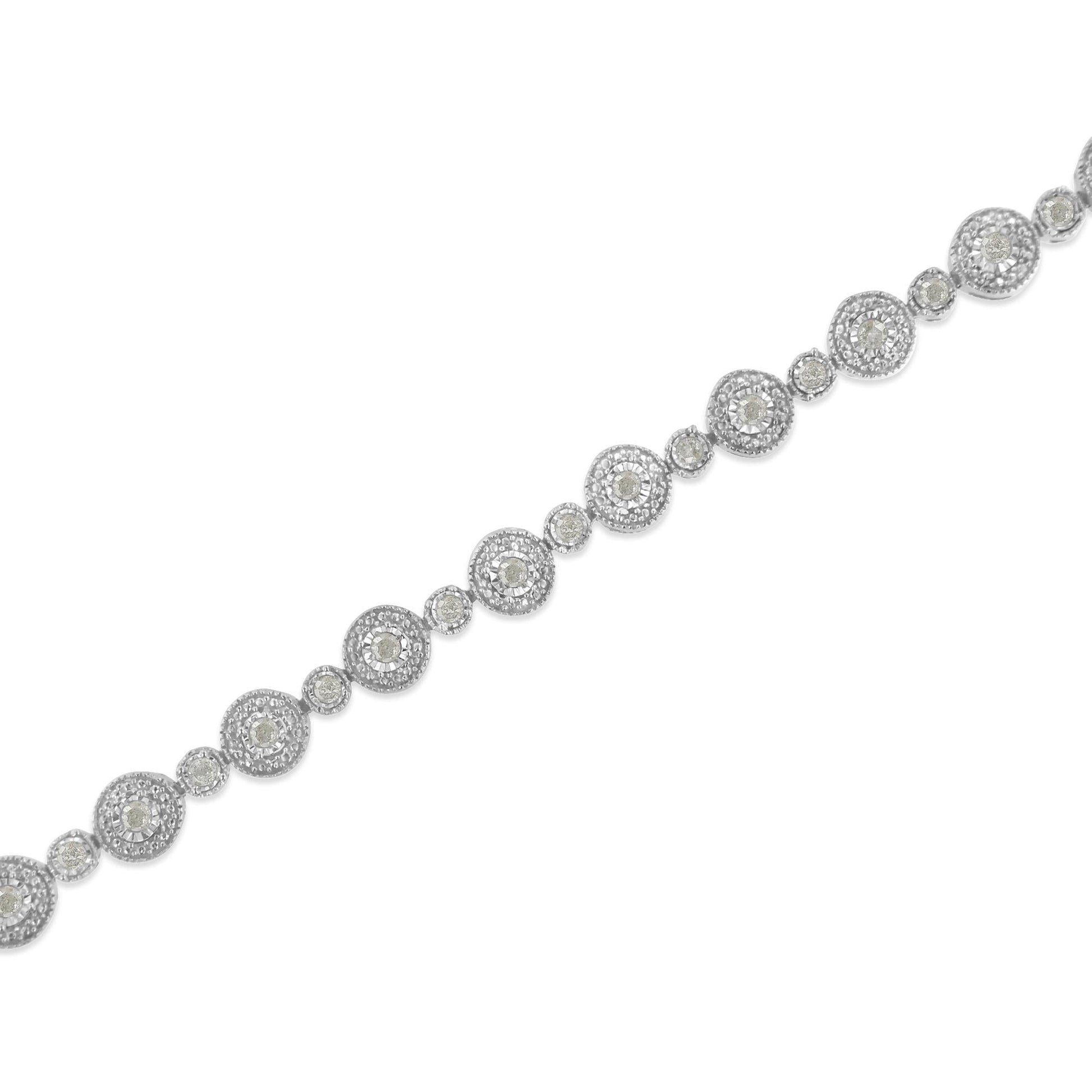 .925 Sterling Silver 1 1/3 cttw Miracle Plate Set Diamond Alternating Link Bracelet (I-J Color, I3 Clarity) -7"-3