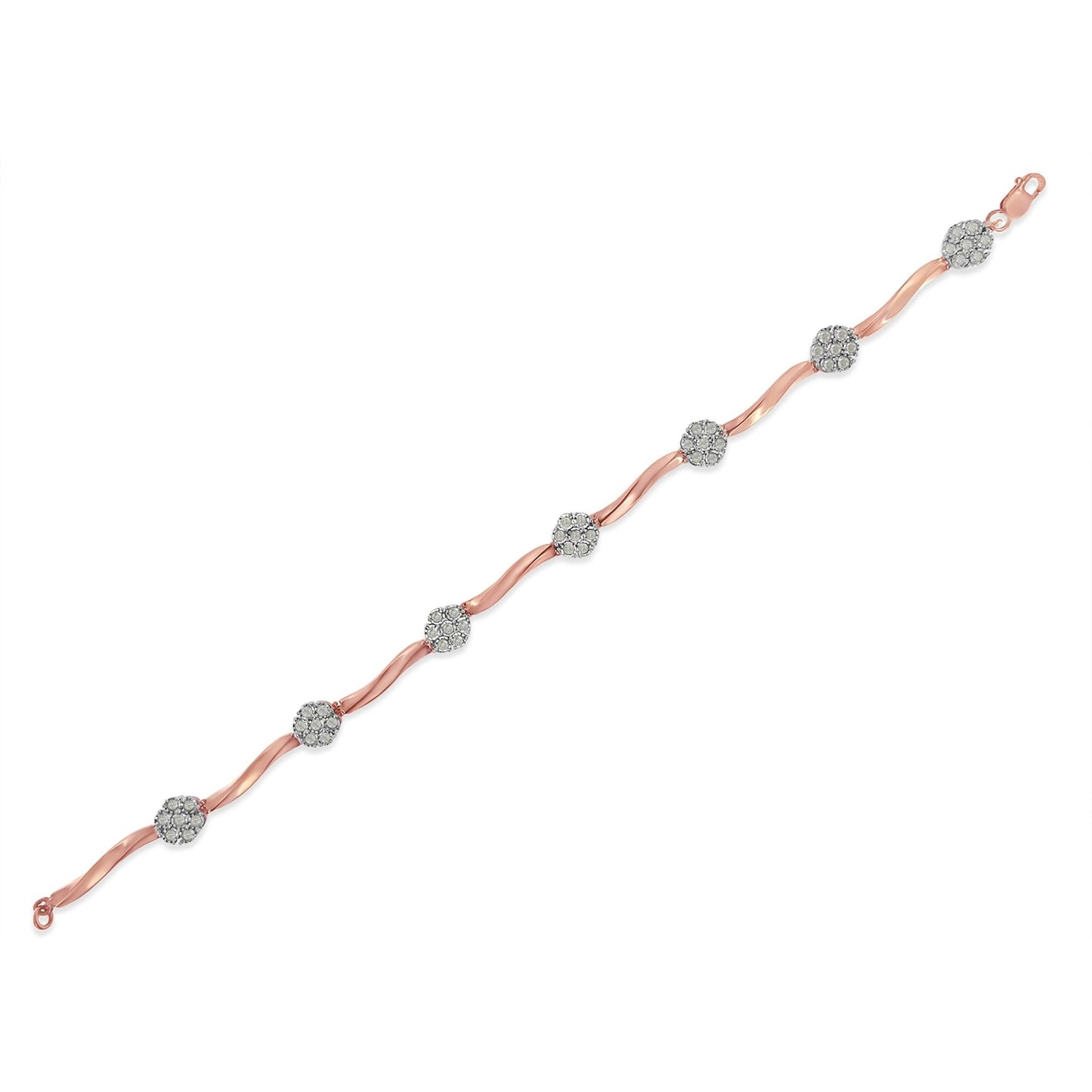 .925 10k Rose Gold Over Sterling Silver 1.0 cttw Diamond Floral Link Bracelet (I-J Color,I3 Clarity)-3