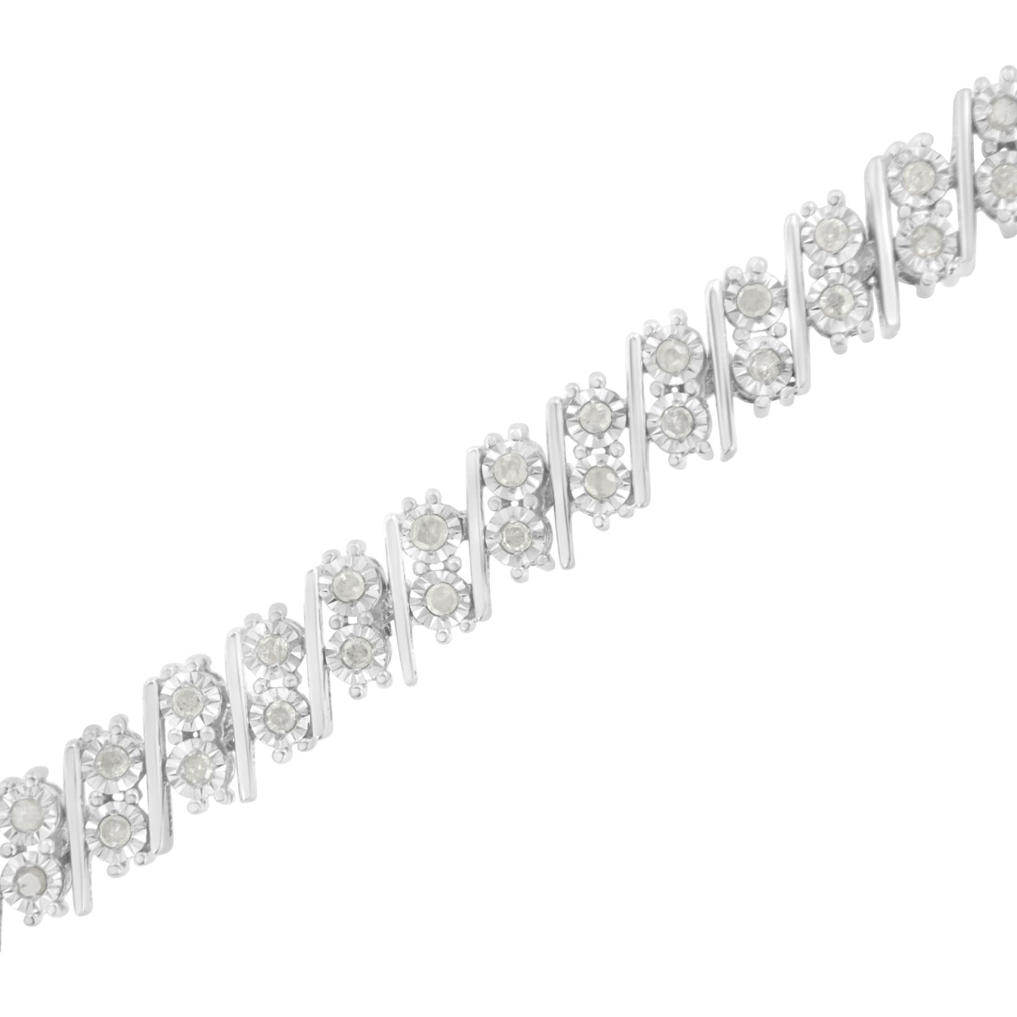 .925 Sterling Silver 1 cttw Double Row Miracle Set Diamond Link Bracelet (I-J Clarity, I3 Color) - Size 7.25"-3